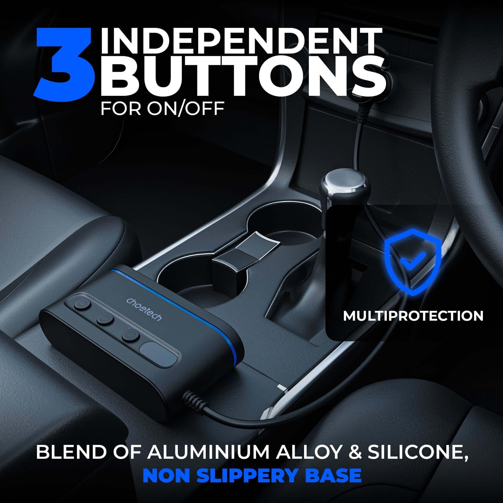 Cigarette Lighter Adapter Three Socket 200W with Two Type-C and Micro USB 68W Car Charger