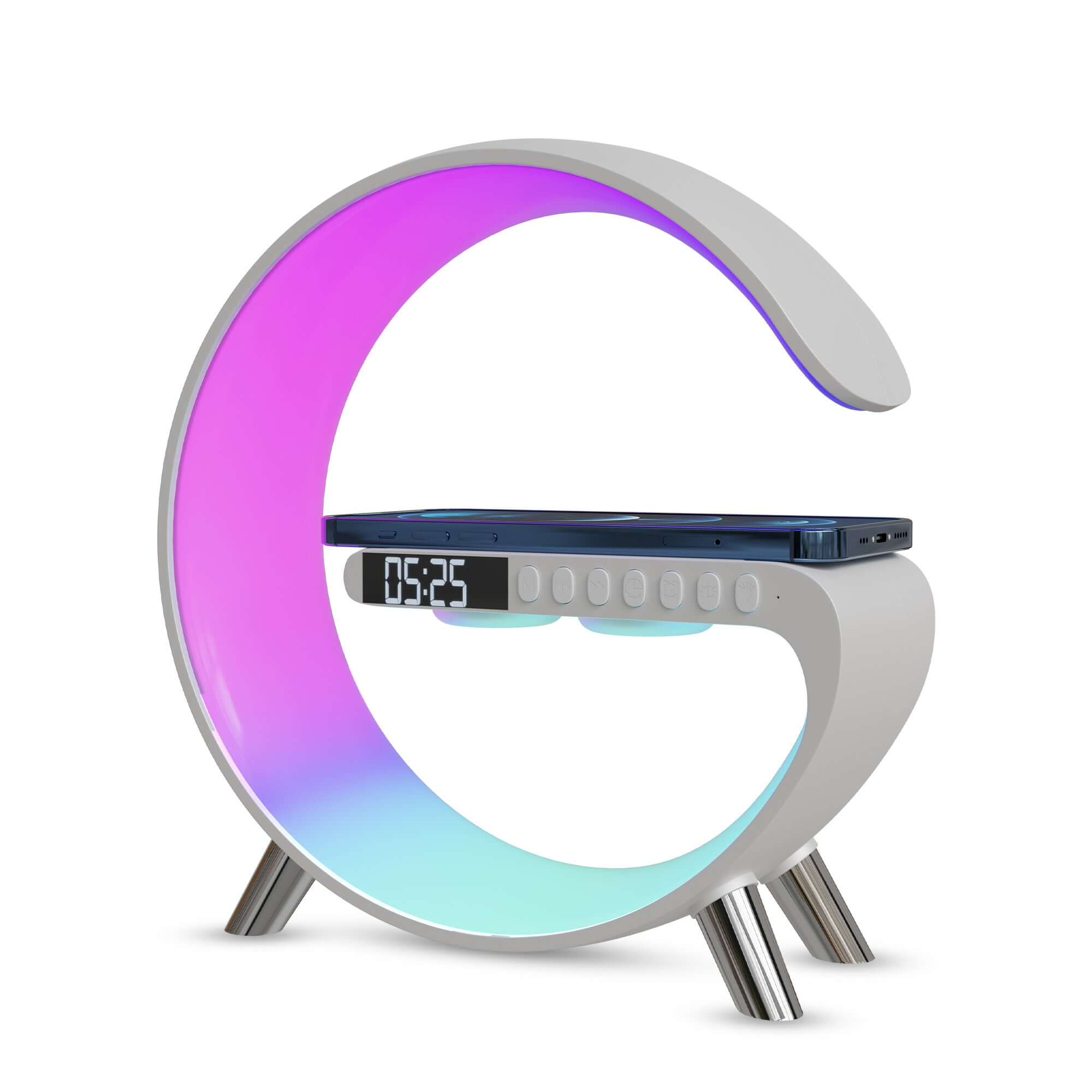 JCBL ACCESSORIES Wireless Charger Atmosphere Light Lamp, 4-in-1 Charger with BT, Speaker, Alarm Clock, and App Control Lights for Bedroom, Ambient Light (Original, White, 2023) |