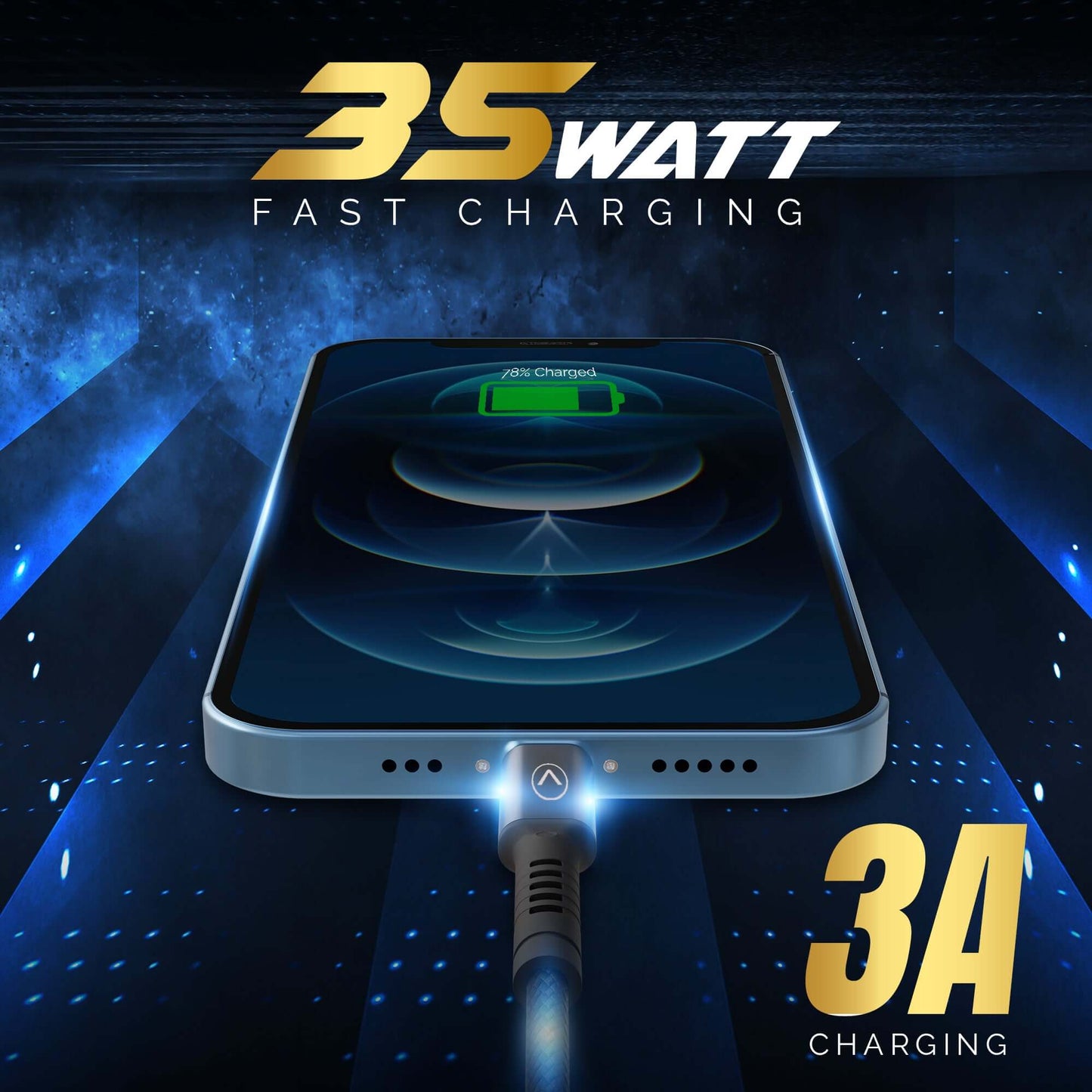 JCBL ACCESSORIES Type C To Lightning 1.2mtr Fast Charging 3A Cable, 35W (Black) (Type-C to Lightning 35W, Black)