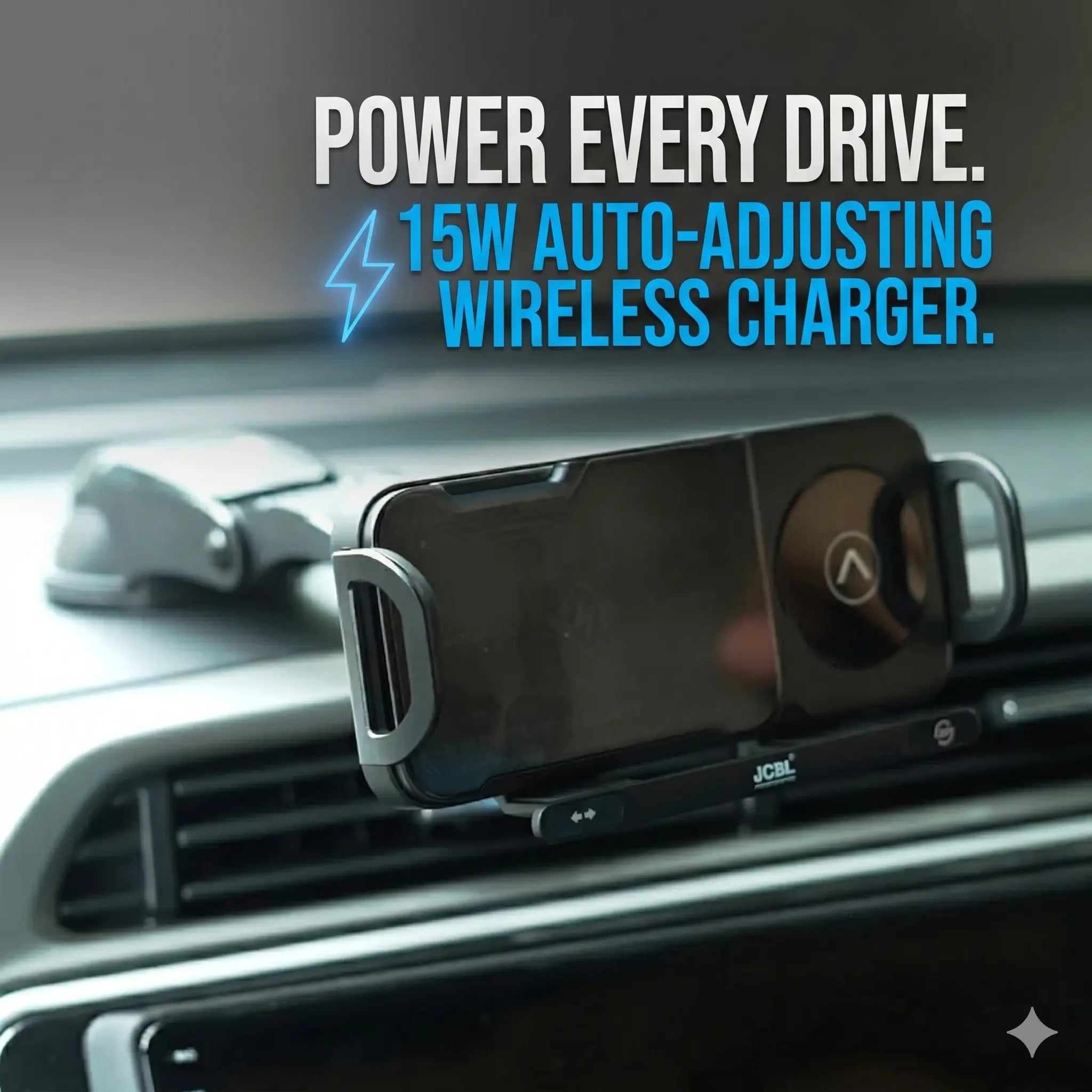 Crystal Watt 2.0 - 15W Fold Phone Wireless Car Charger – Dual Coil Fast Charging Air Vent Mount | Rotating Phone Holder For Premium Smartphone