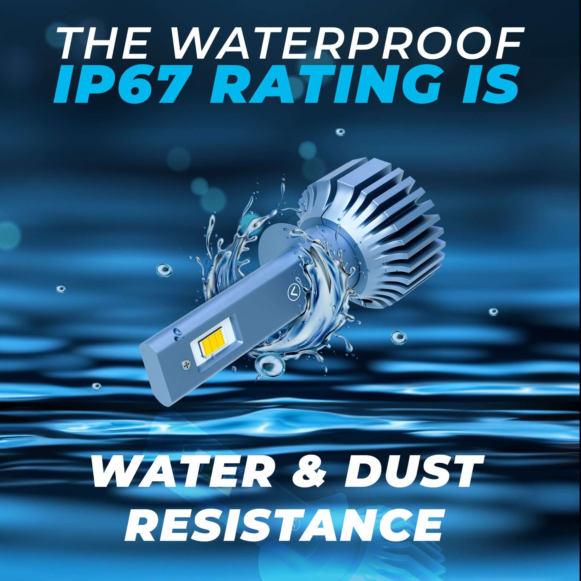 JCBL ACCESSORIES Lumenz H1 90W Car Headlight LED Bulb, 7200 Lumens Dual-Beam, 6000-6500K Day Light, Weather-Resistant IP67 Waterproof | THE WATERPROOF WATER & DUST RESISTANCE