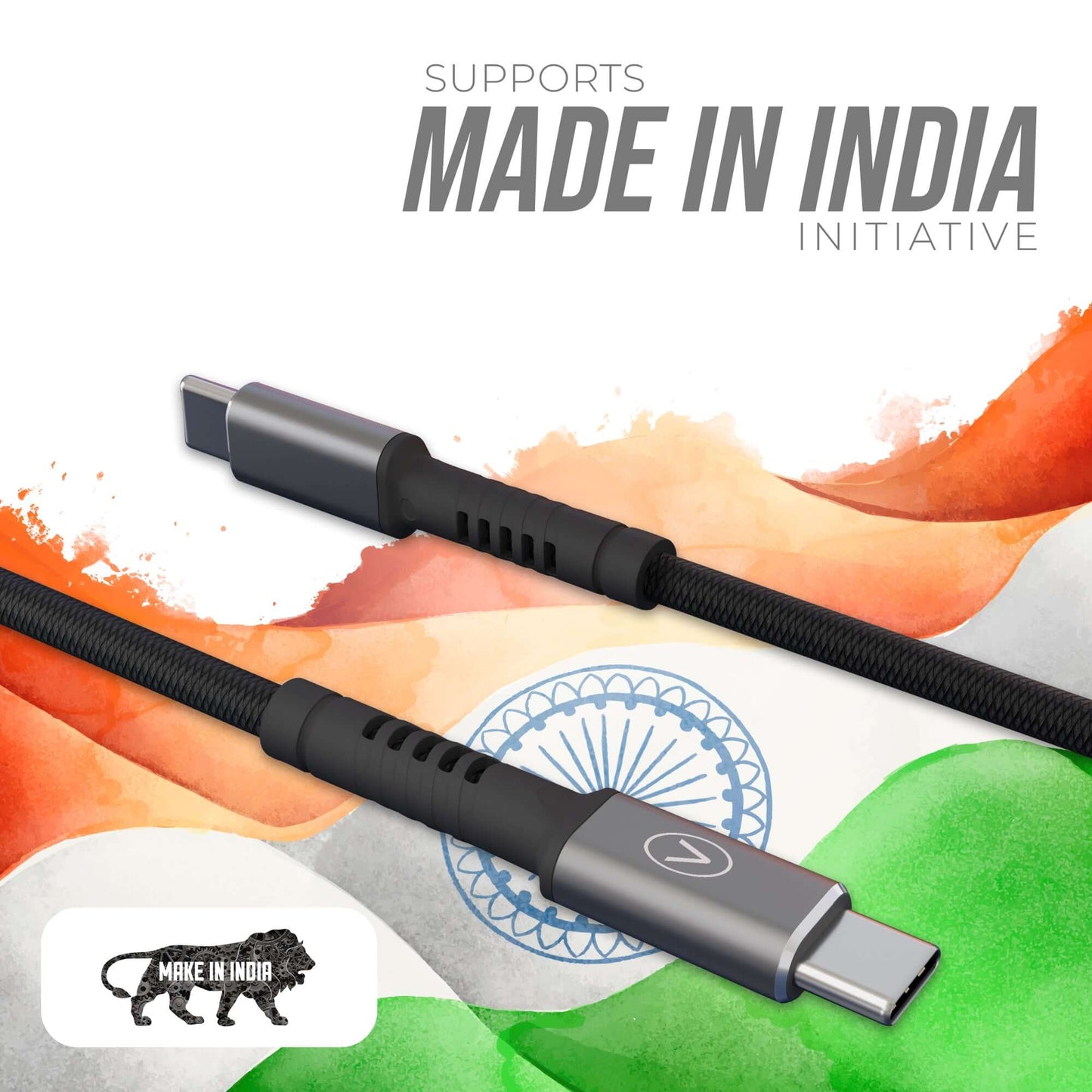 JCBL ACCESSORIES Type-C to Type-C Fast Charging 3.25A 1.2mtr Cable, 65W, Compatible with all Type-C device (Black)