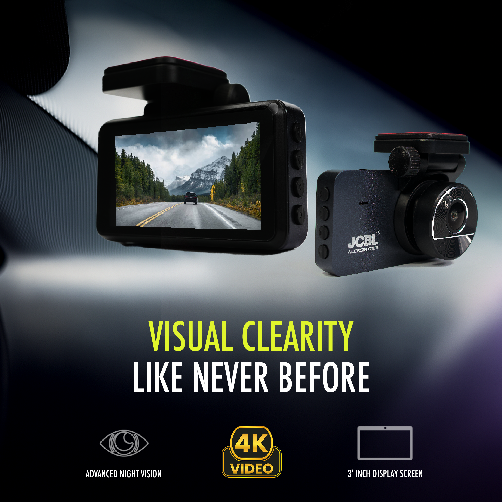 JCBL Vision X2 Dual Channel Dash Cam | 8MP UHD Front + 2K Rear | 3.2” IPS Display | Hardwire Kit Included