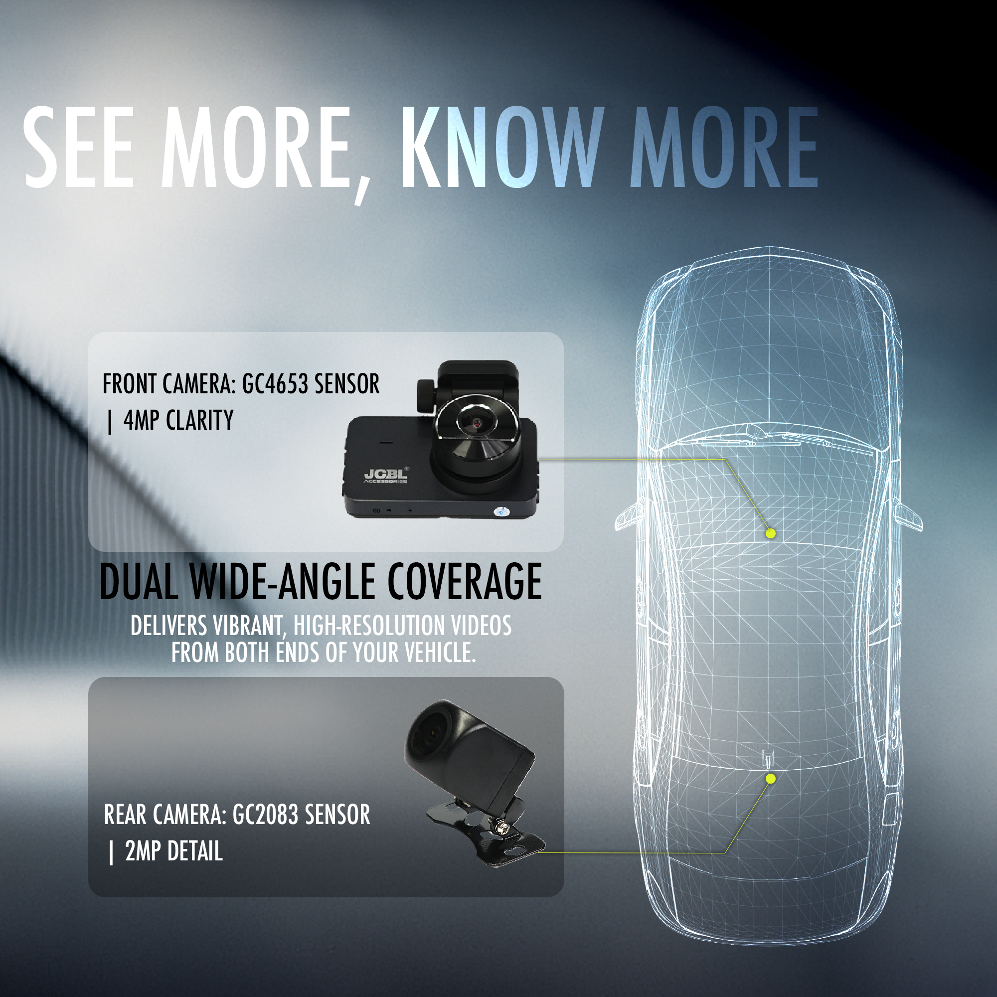 JCBL Vision X2 Dual Channel Dash Cam | 8MP UHD Front + 2K Rear | 3.2” IPS Display | Hardwire Kit Included