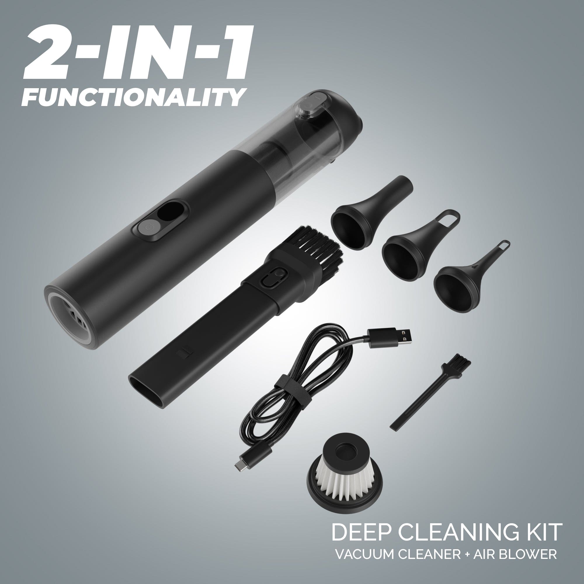 JCBL 4-in-1 Portable USB Rechargeable Wireless Car Vacuum Cleaner with Suction, Blowing, Pumping, and Inflating Functions – Compact and Travel-Friendly)(V4)