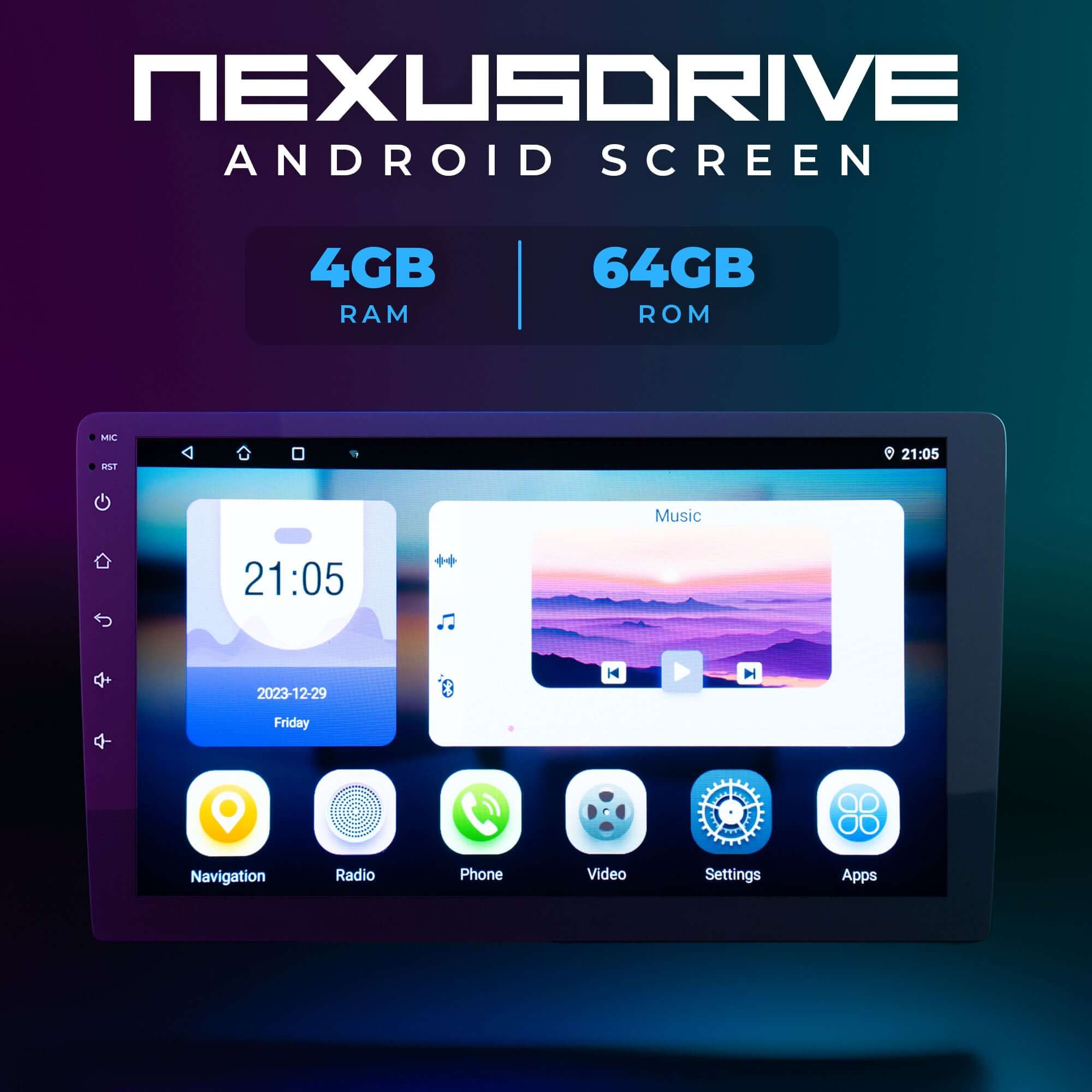 Nexus Drive 64GB/4GB 9" Android Car Stereo/Media Player for car, GPS, HD Screen, DSP, Supports Wireless Carplay & Android Auto, Double Din