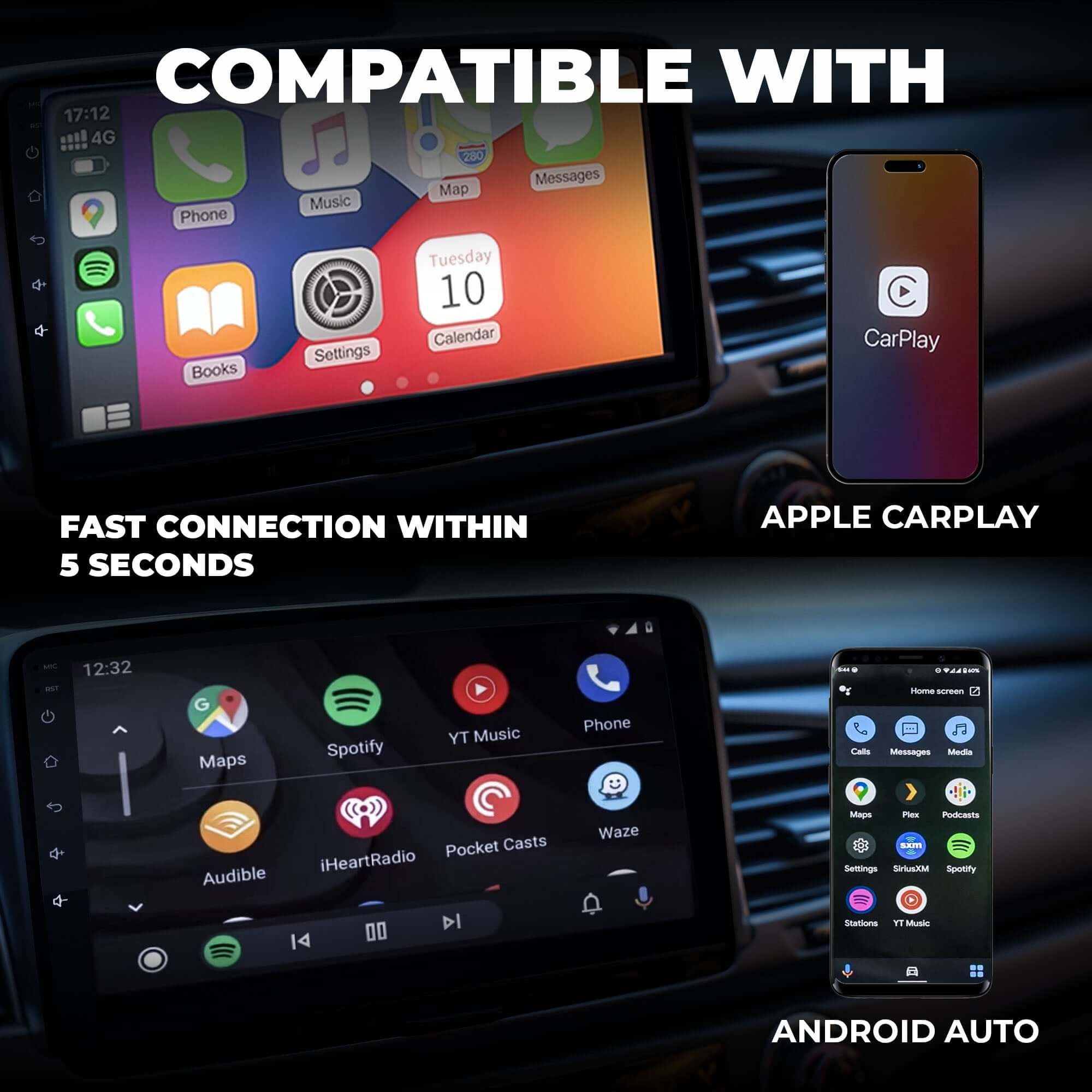 Nexus Drive 64GB/4GB 9" Android Car Stereo/Media Player for car, GPS, HD Screen, DSP, Supports Wireless Carplay & Android Auto, Double Din