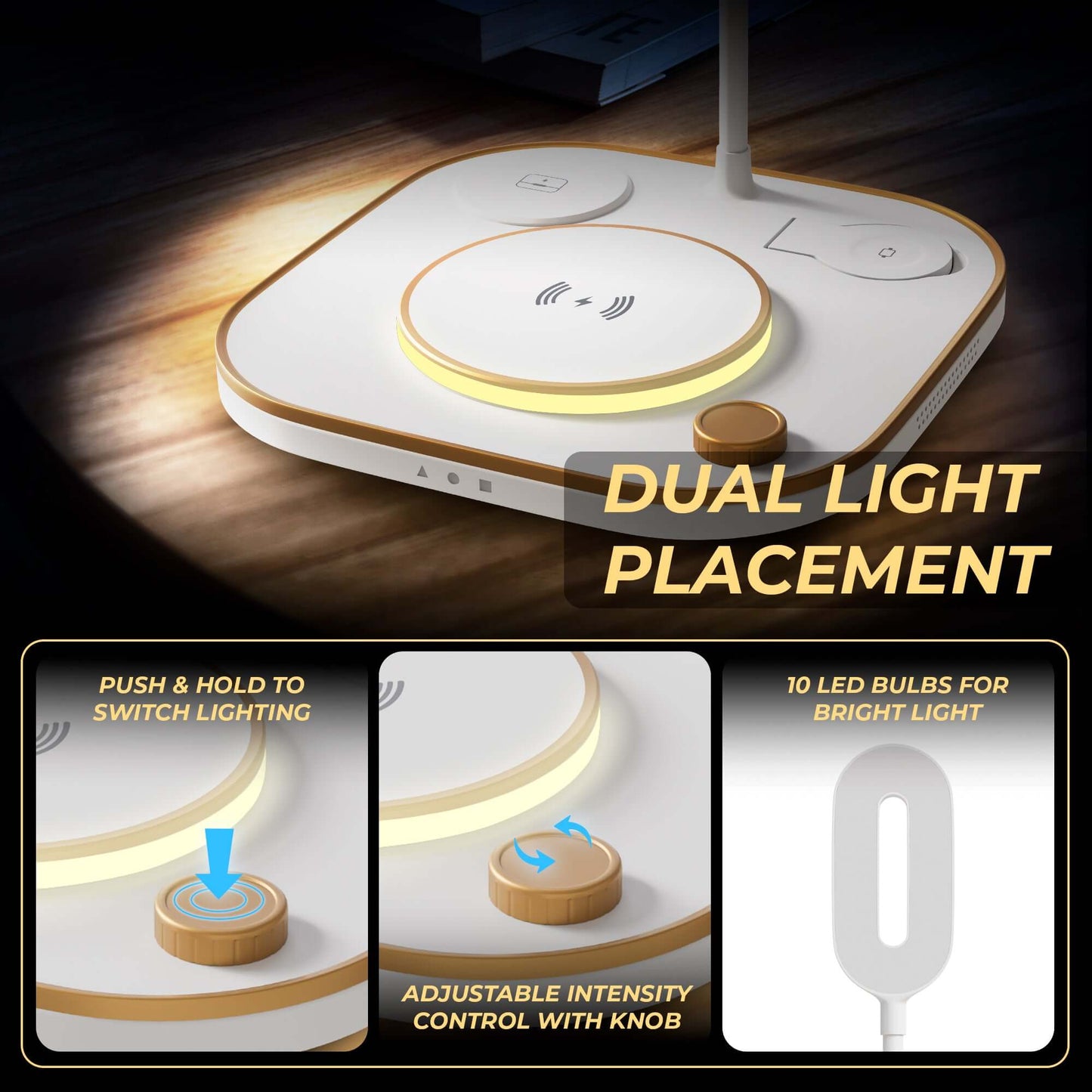 JCBL Accessories 5-in-1 Wireless Mobile Charger with Lamp and Warm Ring Light (White), X3
