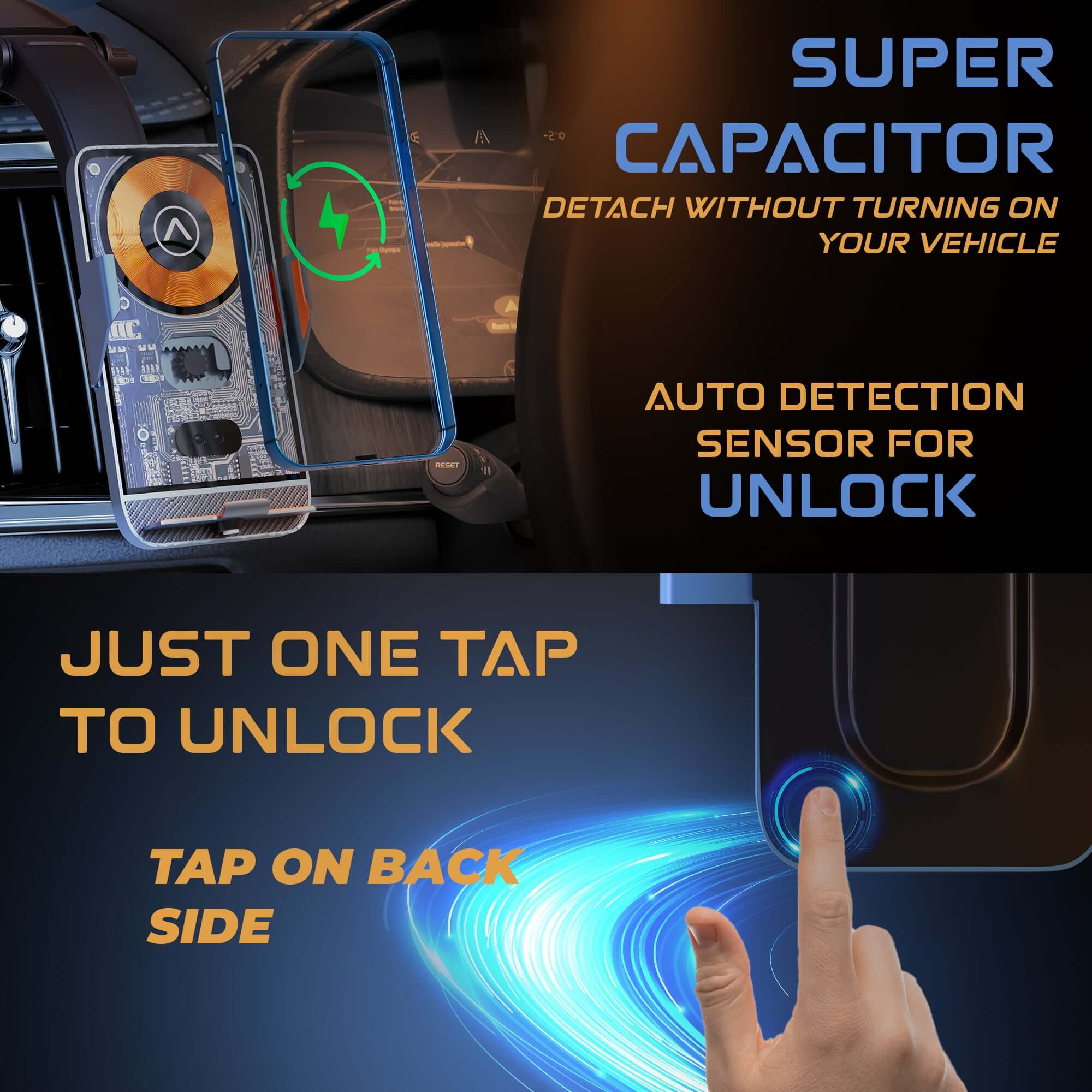 JCBL Accessories 15W Car Mobile Holder for Dashboard, Windshield, Anti-slip (Black) | SUPER . CAPACITOR IT WITHOUT TURNING ON YOUR VEHICLE | | AUTO DETECTION | N SENSOR FOR © UNLOCK| JUST ONE TAP TO UNLOCK | TAP ON BACK SIDE
