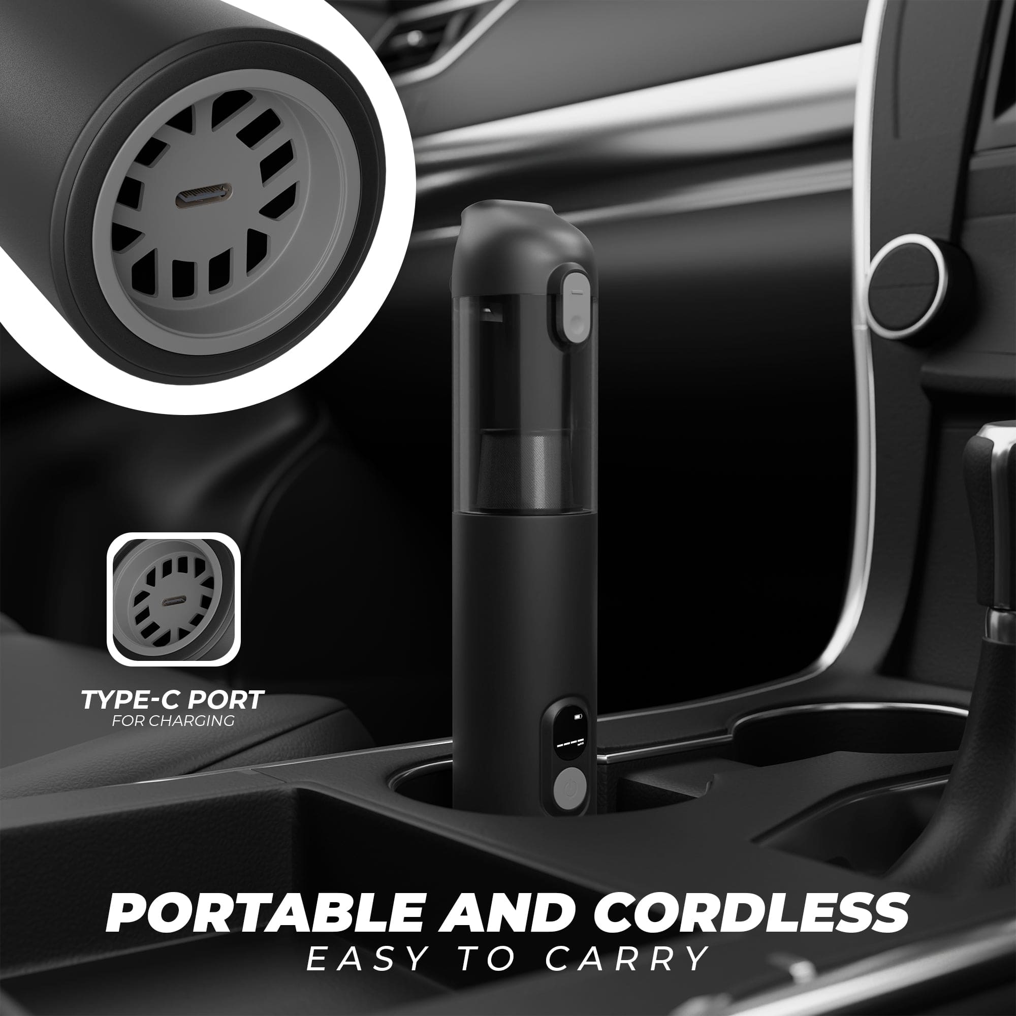 JCBL 4-in-1 Portable USB Rechargeable Wireless Car Vacuum Cleaner with Suction, Blowing, Pumping, and Inflating Functions – Compact and Travel-Friendly)(V4)