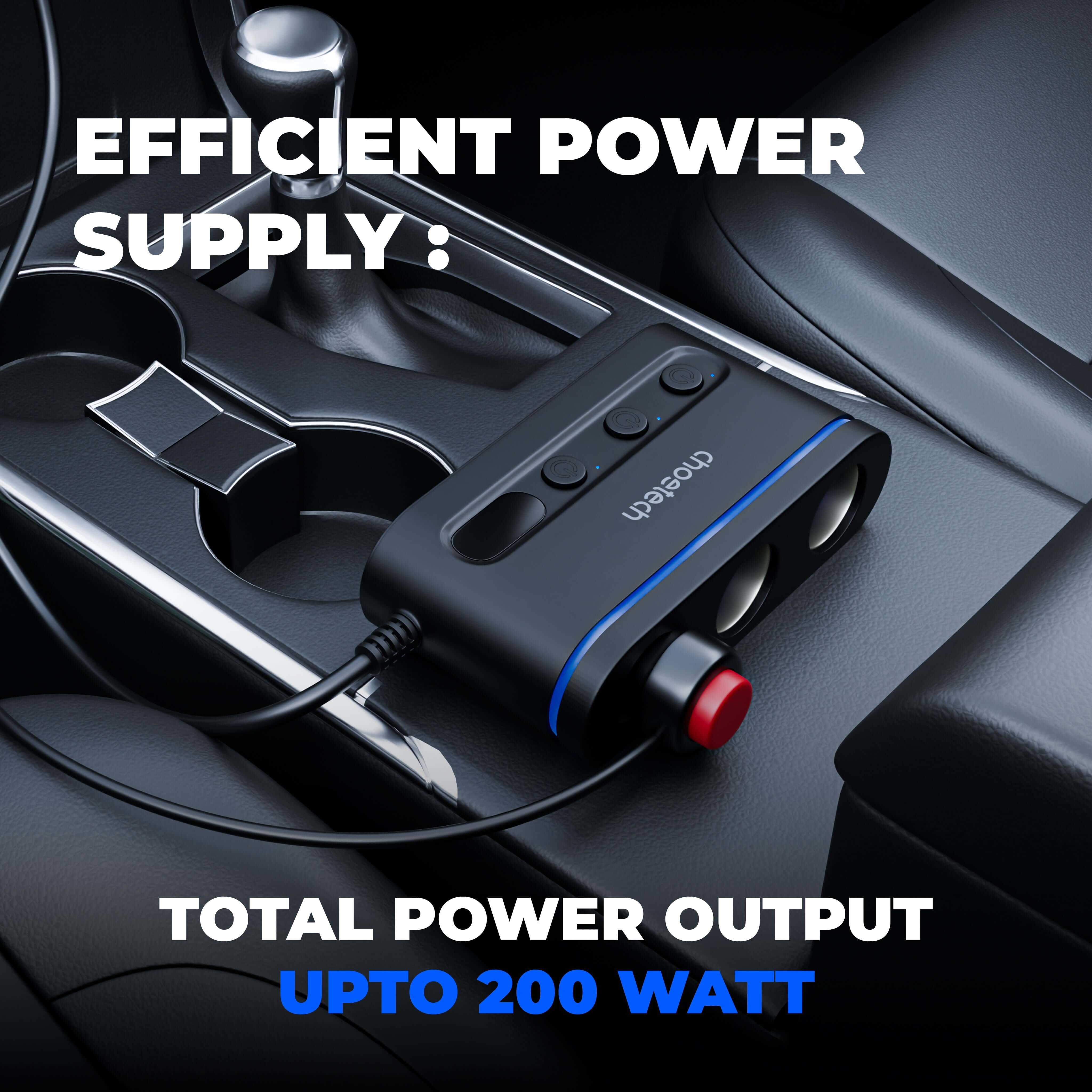 Cigarette Lighter Adapter Three Socket 200W with Two Type-C and Micro USB 68W Car Charger