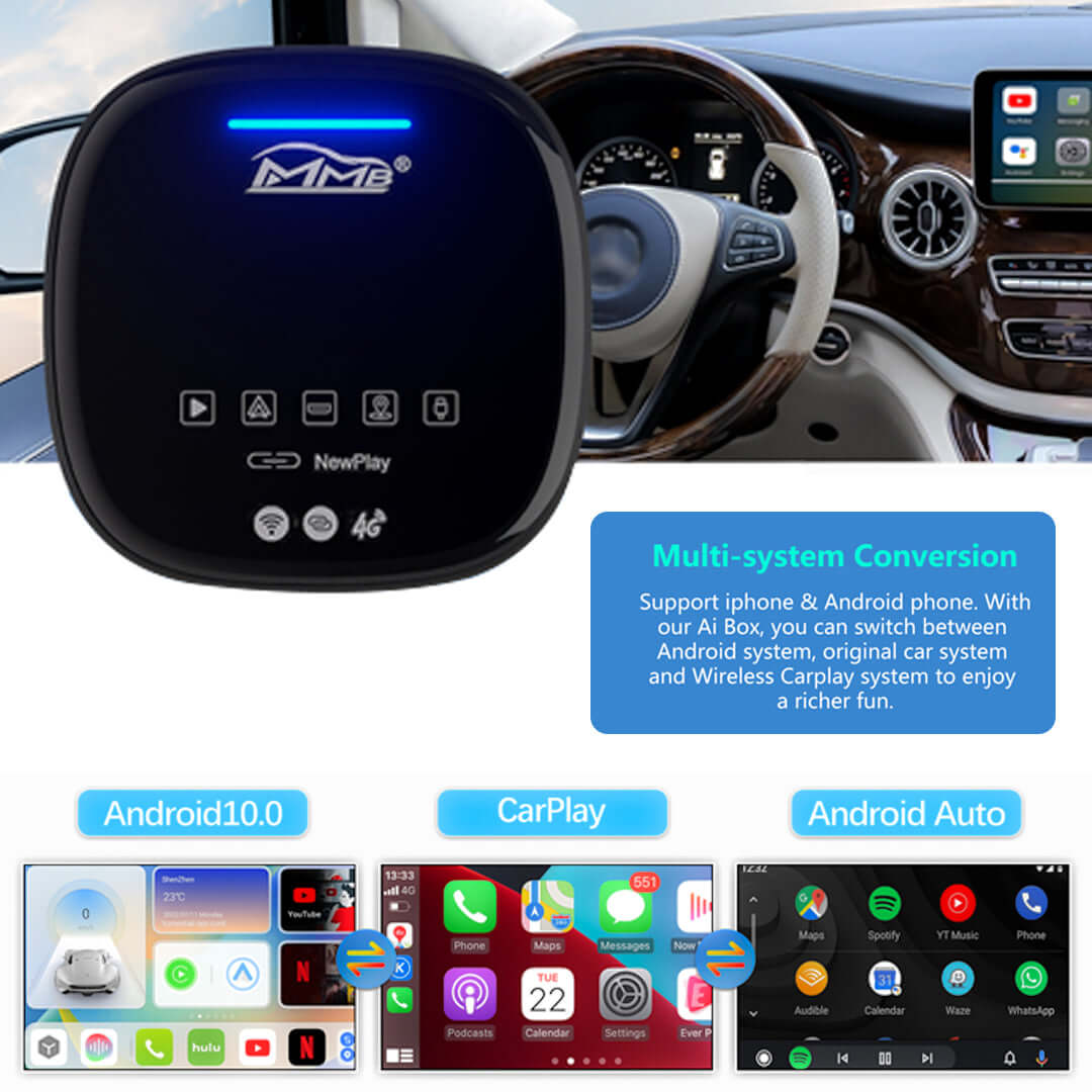 Wired to Wireless Car Adapter | Supports Android Auto & Car Play | 4 GB RAM | 64 GB ROM