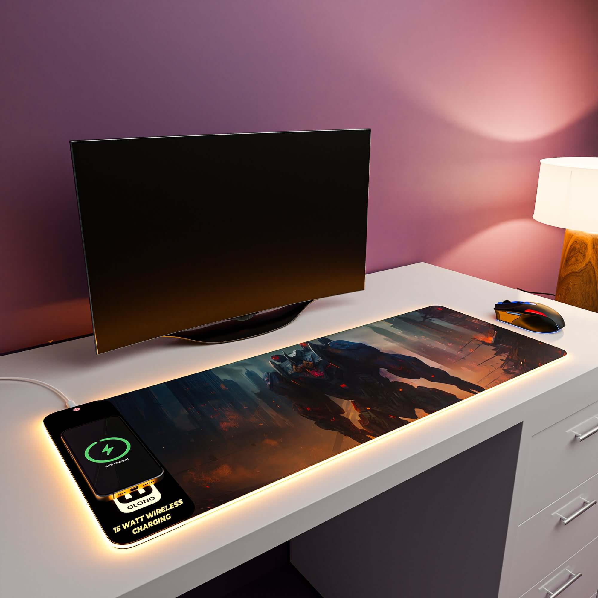Illumicharge 2-in-1 RGB Mouse Pad with 15W Wireless Charger | Ambient Lighting | The Player Theme