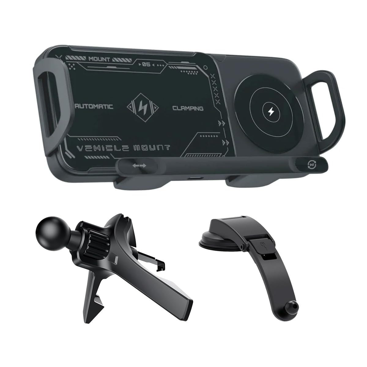 Crystal Watt 2.0 - 15W Fold Phone Wireless Car Charger – Dual Coil Fast Charging Air Vent Mount | Rotating Phone Holder for Samsung Z Fold & More