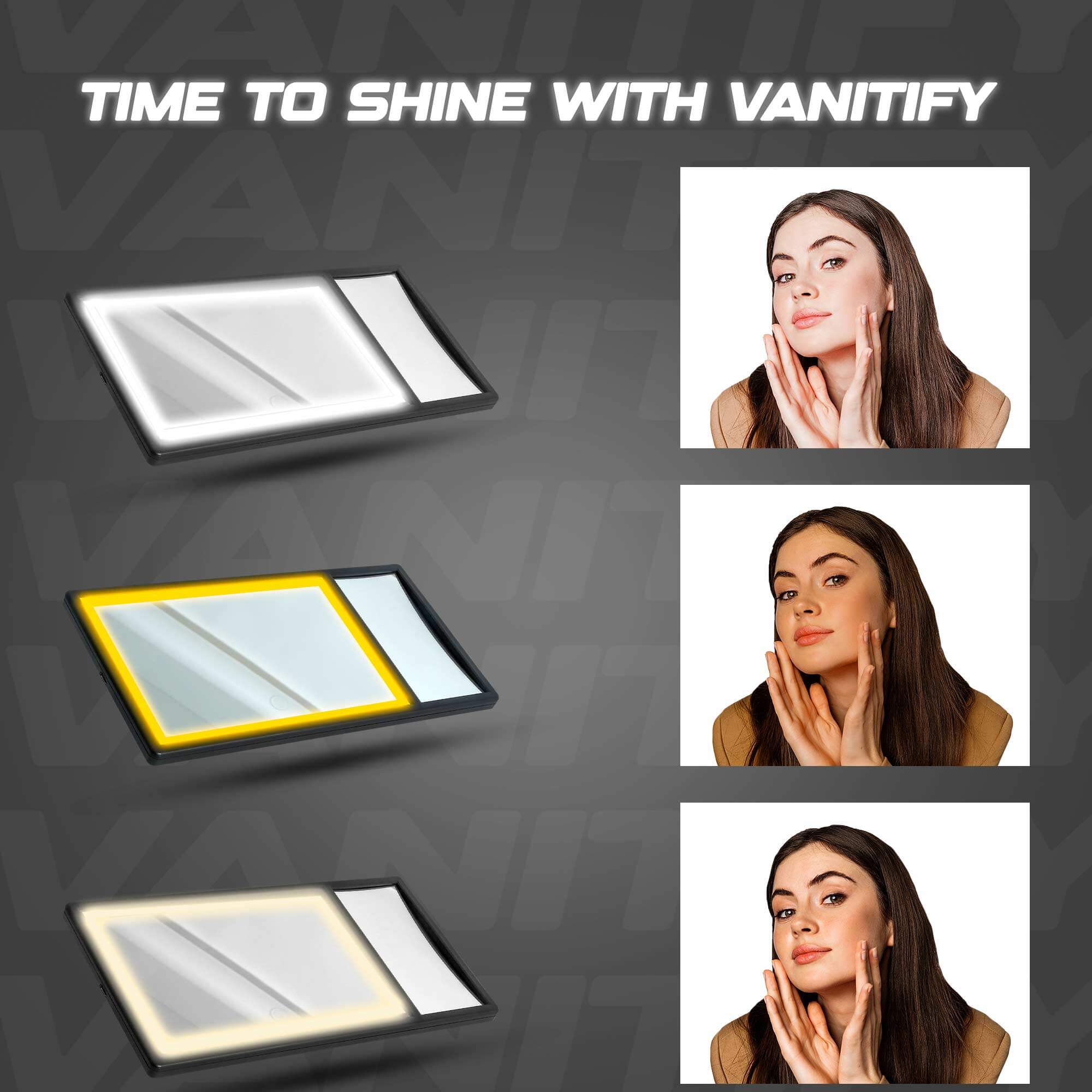 Vanitify Car LED Make Up Mirror | Three Light Modes | Portable