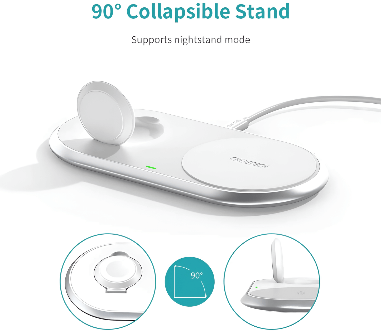 Choetech 2-in-1 15W Dual Wireless Charger For Iphone and Apple Watch (MFI Certified), T317 by jcbl accessories.~ 90” Collapsible Stand I. upports nightstand mode