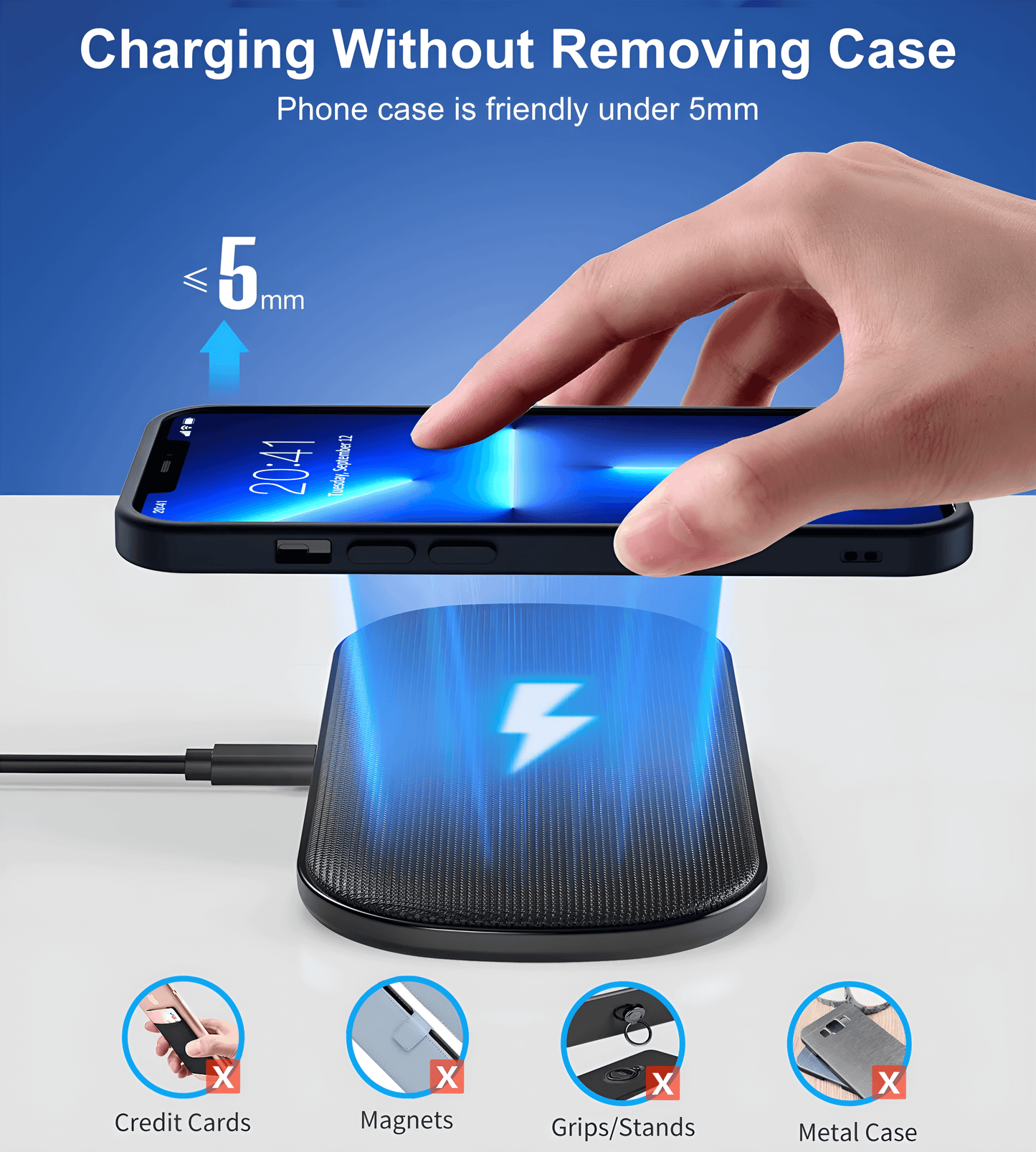 Choetech 5-Coil 15W Dual Fast Wireless Charger for Wireless charging Supported Mobiles, T535-S by jcbl accessories.Charging Without Removing Case Phone case is friendly under 5mm. No credit card, No magnet, No grip/stands, No metal case