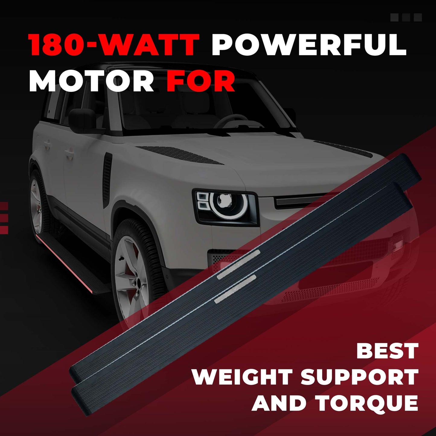 JCBL Accessories Automatic Door Side E-Step for SUVs ( Land Rover Defender 23+ E-Side Step) |180-WATT POWERFUL MOTOR FOR BEST WEIGHT SUPPORT AND TORQUE