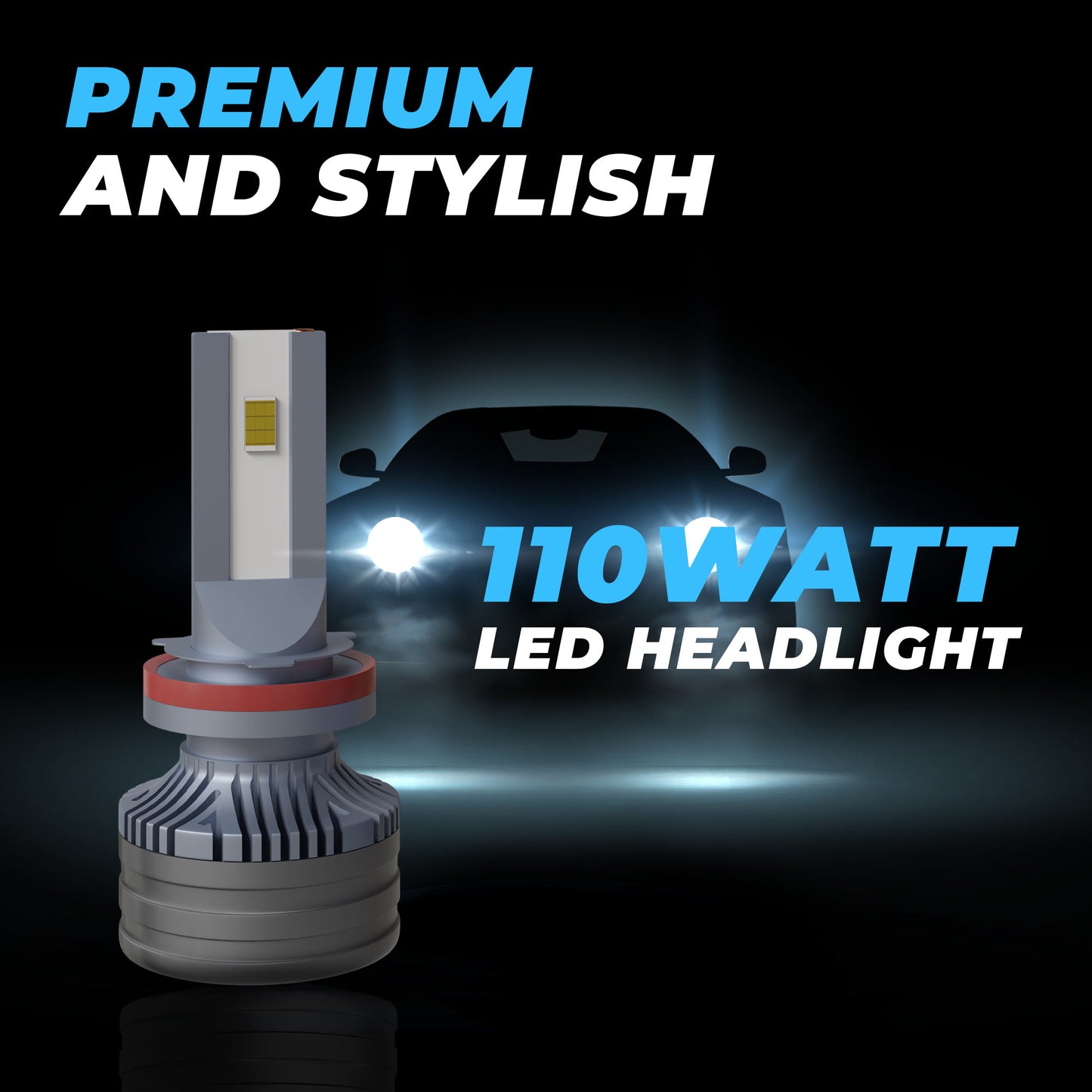 JCBL ACCESSORIES Lumenz H8/H11 110W Car Headlight LED Bulb, 8000 Lumens Dual-Beam, 6000-6500K Day Light, Weather-Resistant IP67 Waterproof | PREMIUM AND STYLISH | 110WATT LED HEADLIGHT