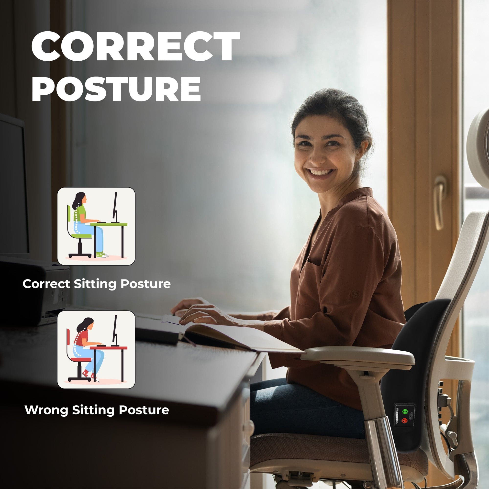 Vibroheat  Lumbar Support Cushion | Heating & Vibration Modes With Controller