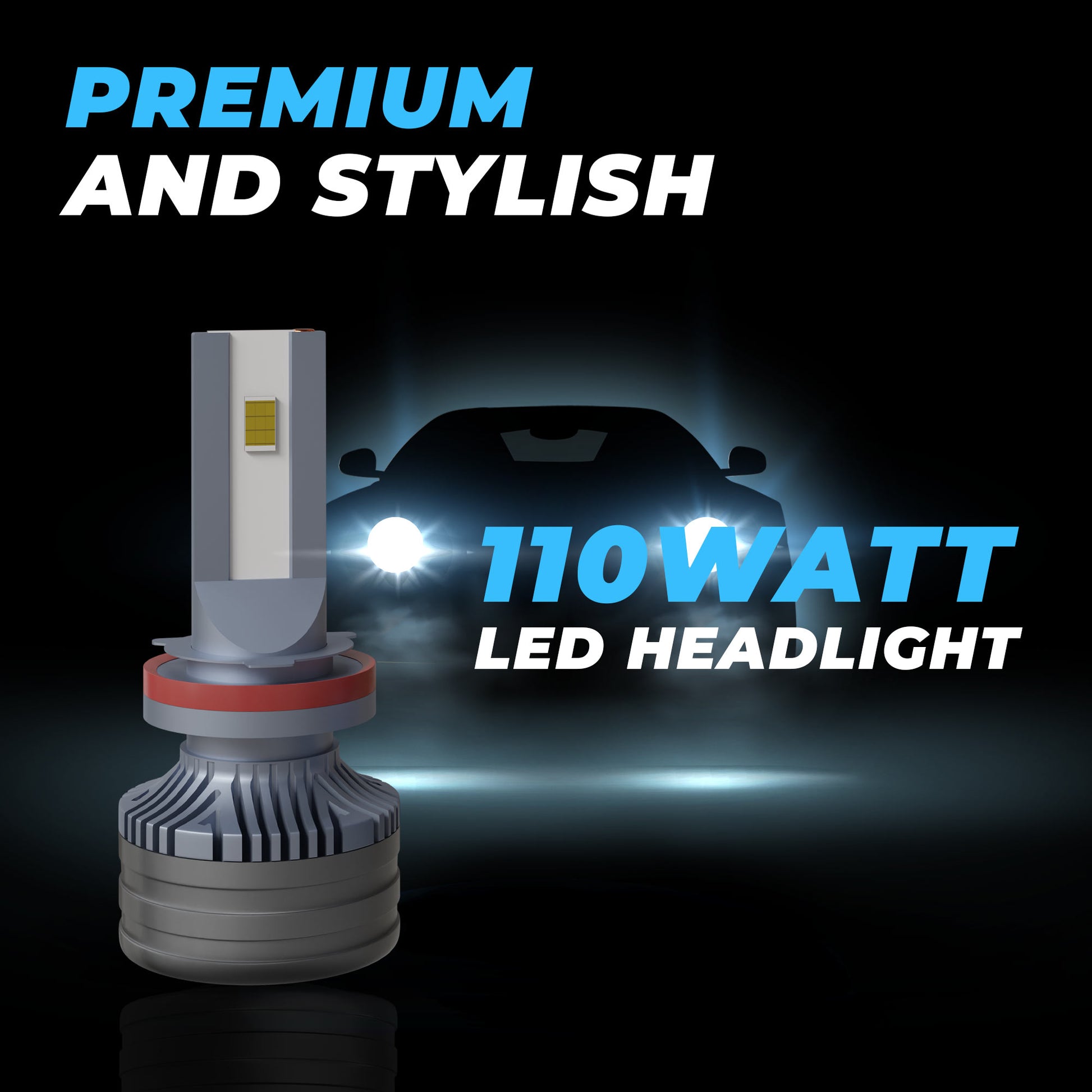 JCBL ACCESSORIES Lumenz 9006 110W Car Headlight LED Bulb, 8000 Lumens Dual-Beam, 6000-6500K Day Light, Weather-Resistant IP67 Waterproof | PREMIUM AND STYLISH ~ 110W LED HEADLIGHT 