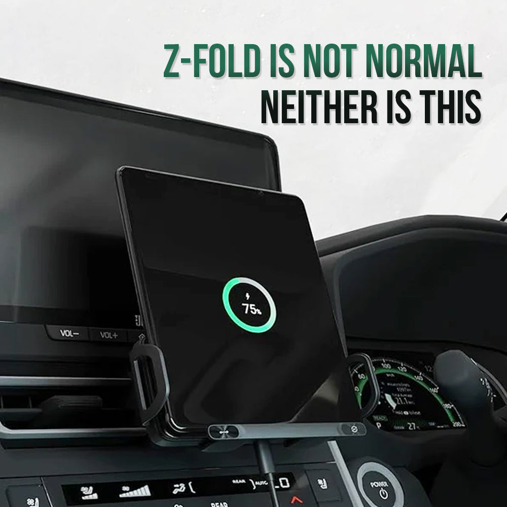 Crystal Watt 2.0 - 15W Fold Phone Wireless Car Charger – Dual Coil Fast Charging Air Vent Mount | Rotating Phone Holder for Samsung Z Fold & iphone