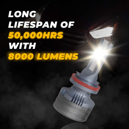JCBL ACCESSORIES Lumenz H8/H11 110W Car Headlight LED Bulb, 8000 Lumens Dual-Beam, 6000-6500K Day Light, Weather-Resistant IP67 Waterproof | LONG LIFESPAN OF 50,000HRS WITH 8000 LUMENS