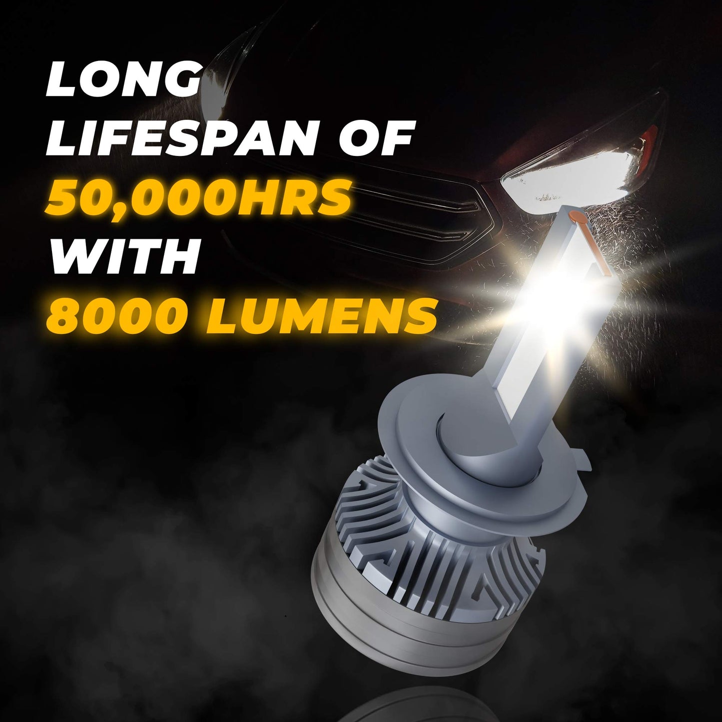 JCBL ACCESSORIES Lumenz H7 110W Car Headlight LED Bulb, 8000 Lumens Dual-Beam, 6000-6500K Day Light, Weather-Resistant IP67 Waterproof. | LONG LIFESPAN OF 50,000HRS 8000 LUMENS
