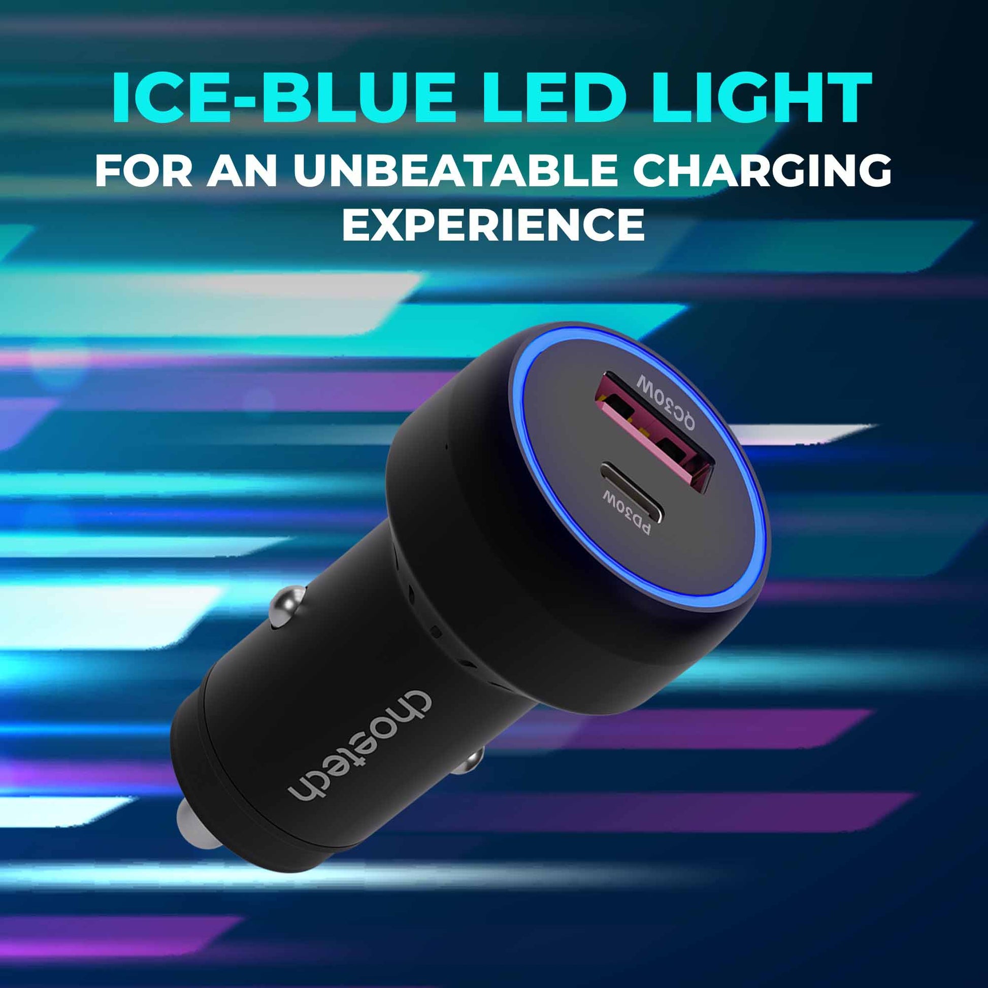 Choetech 60W USB Type-C/A Metal Body Mobile Car Charger, TC0014 |__ICE-BLUE.LED LIGHT FOR AN UNBEATABLE CHARGING | : EXPERIENCE |