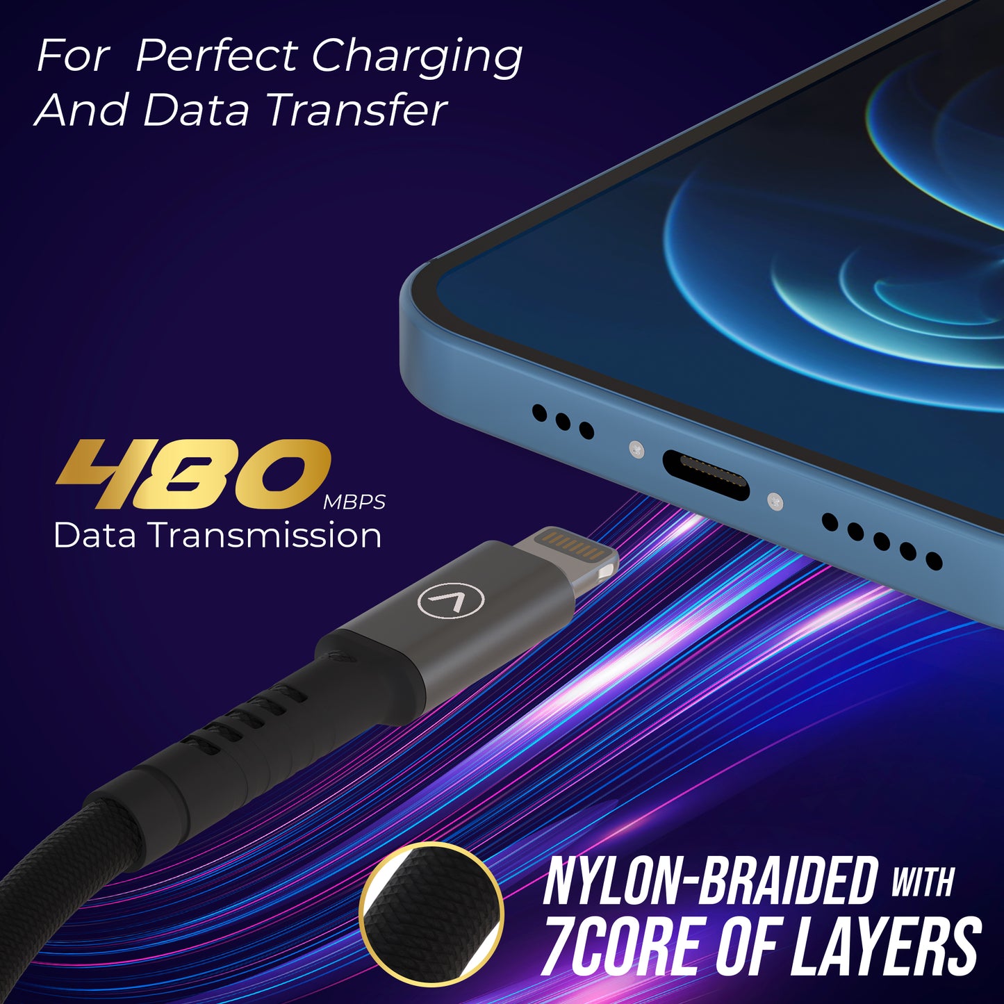 JCBL ACCESSORIES Type C To Lightning 1.2mtr Fast Charging 3A Cable, 35W (Black) (Type-C to Lightning 35W, Black)