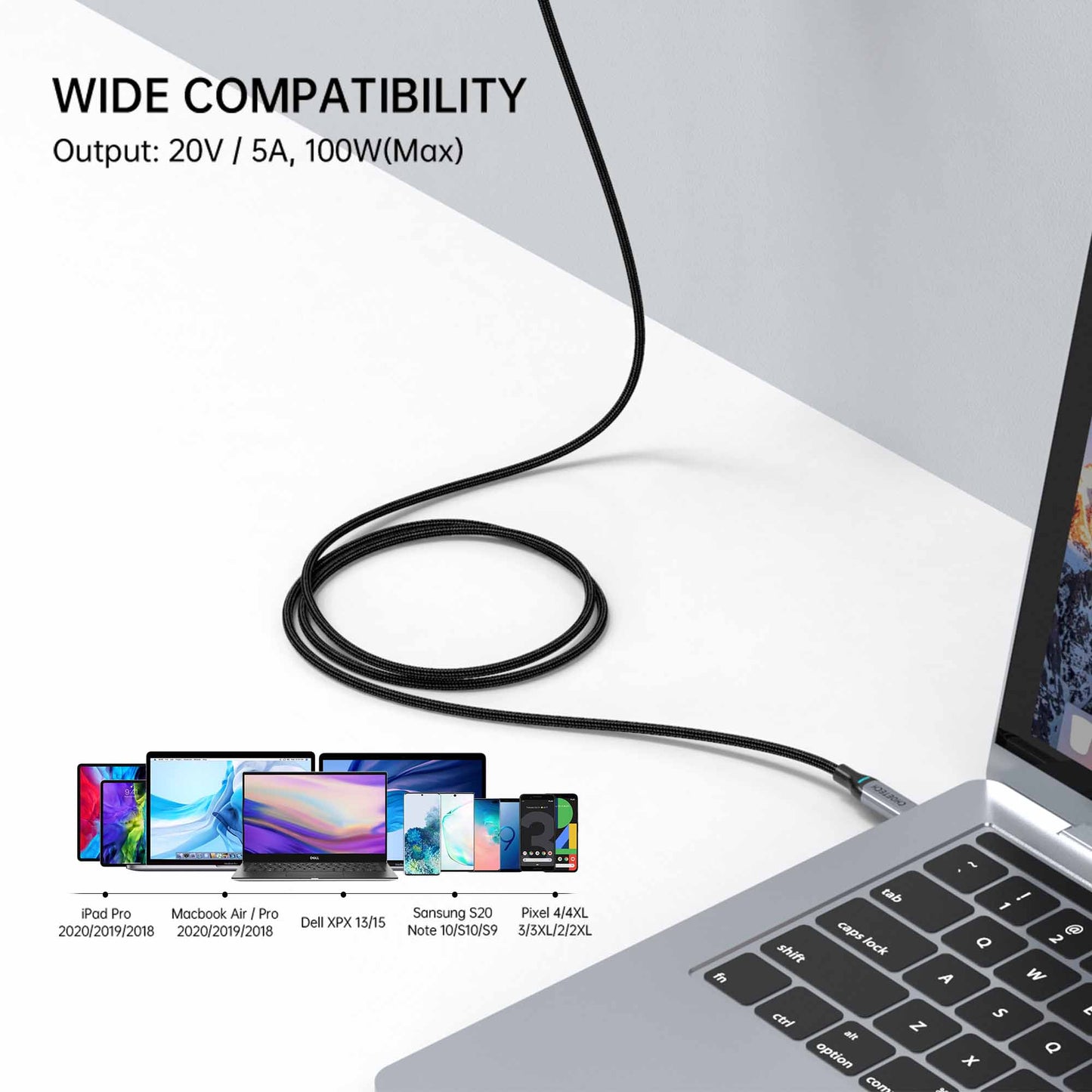 Choetech Type-C To Type-C 1.8m 5A 100W Fast Charging Cable, XCC-1002 | | WIDE COMPATIBILITY \ Output: 20V/ 5A, 100W(Max) |