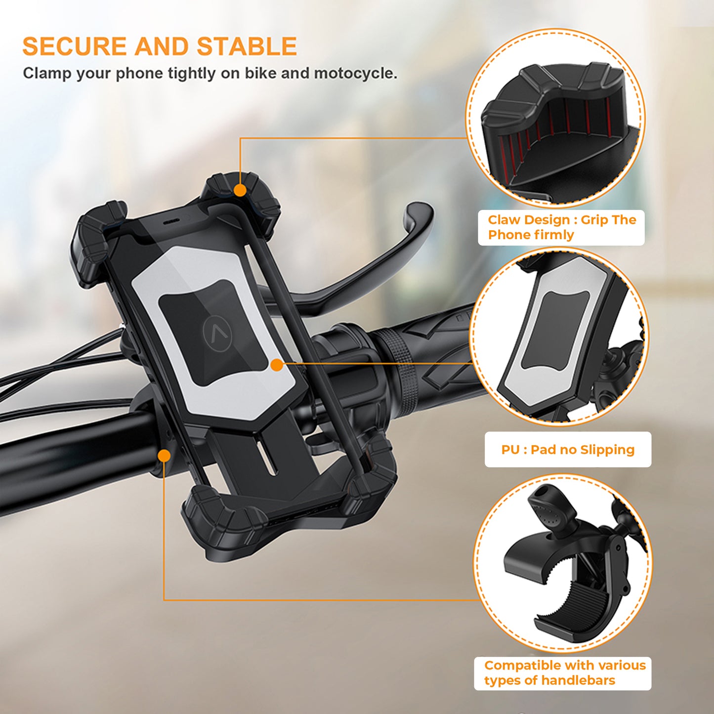 JCBL ACCESSORIES Bike Mobile Holder, High Stablized Design, Shock-Absorbing Silicone Pads, Strong Grip, Metallic Frame for 4.7 to 6.7 inch Mobiles (SL01) | Clamp your phone tightly on bike and motocycle. Vv RN \N \ y/ / El = a pa > a N\ y \ 5  ! yy’ \ | 1  A y py