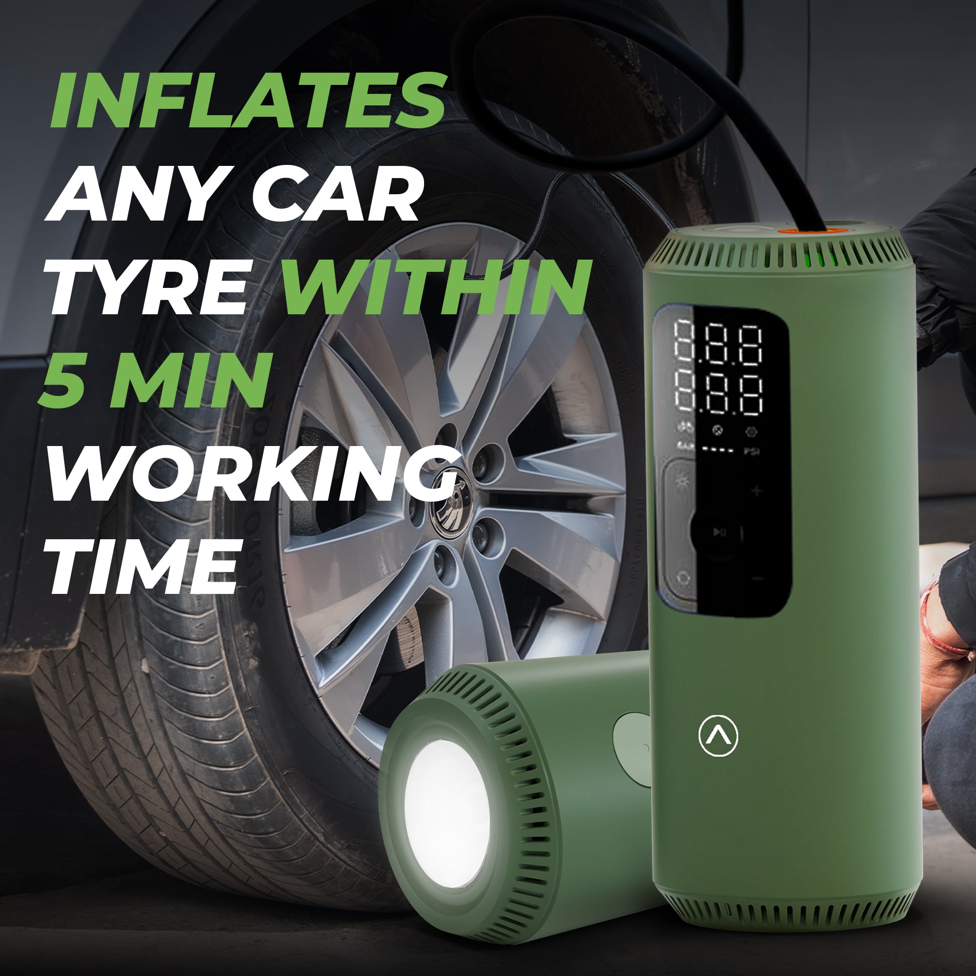 PSI 6.4 Portable & Cordless Tyre Inflator 150 psi | 6400 mAh Battery | Emergency Torch