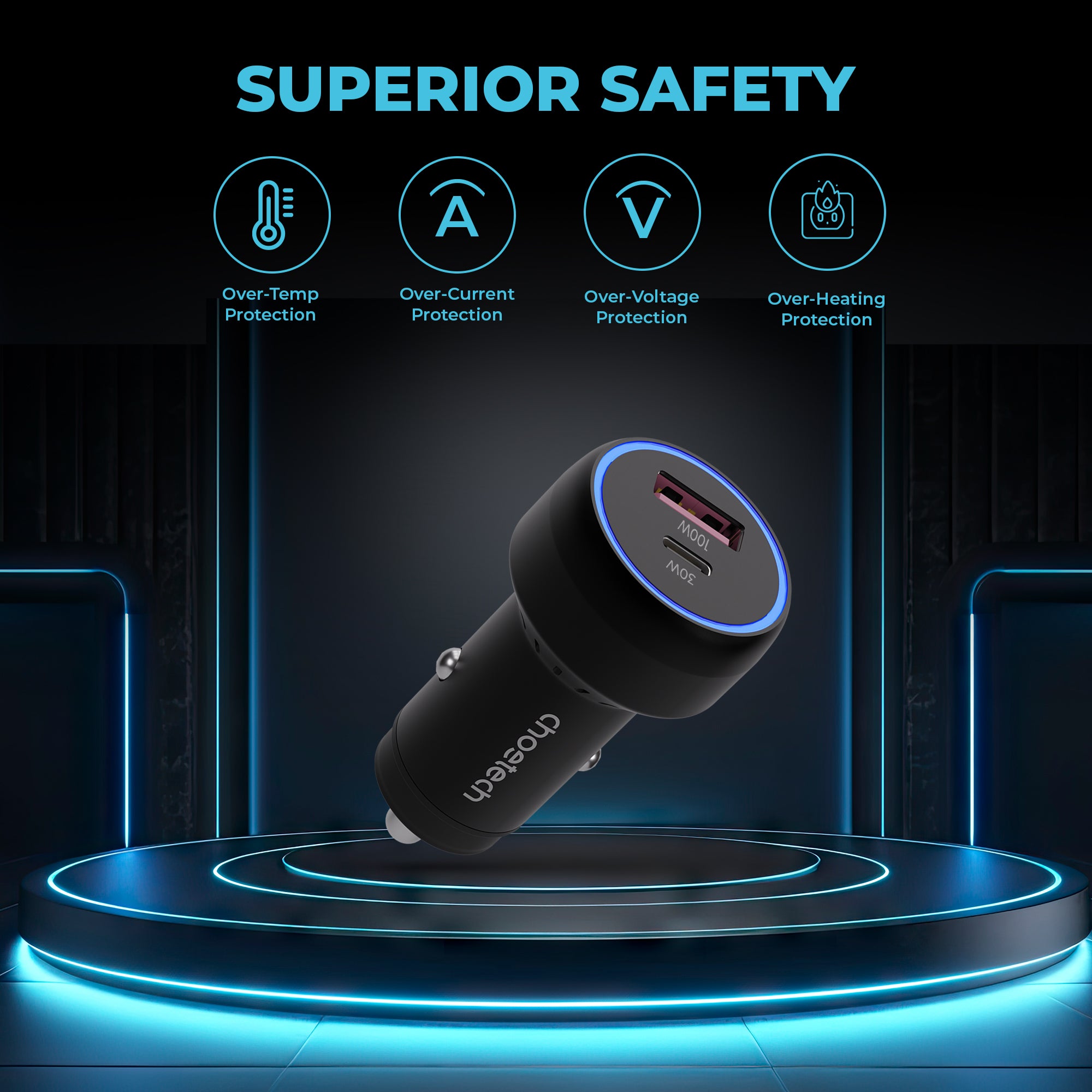 Car Charger 130W with Dual Type-C and Micro USB Port | Phones, Laptop, Tablet | TC0014