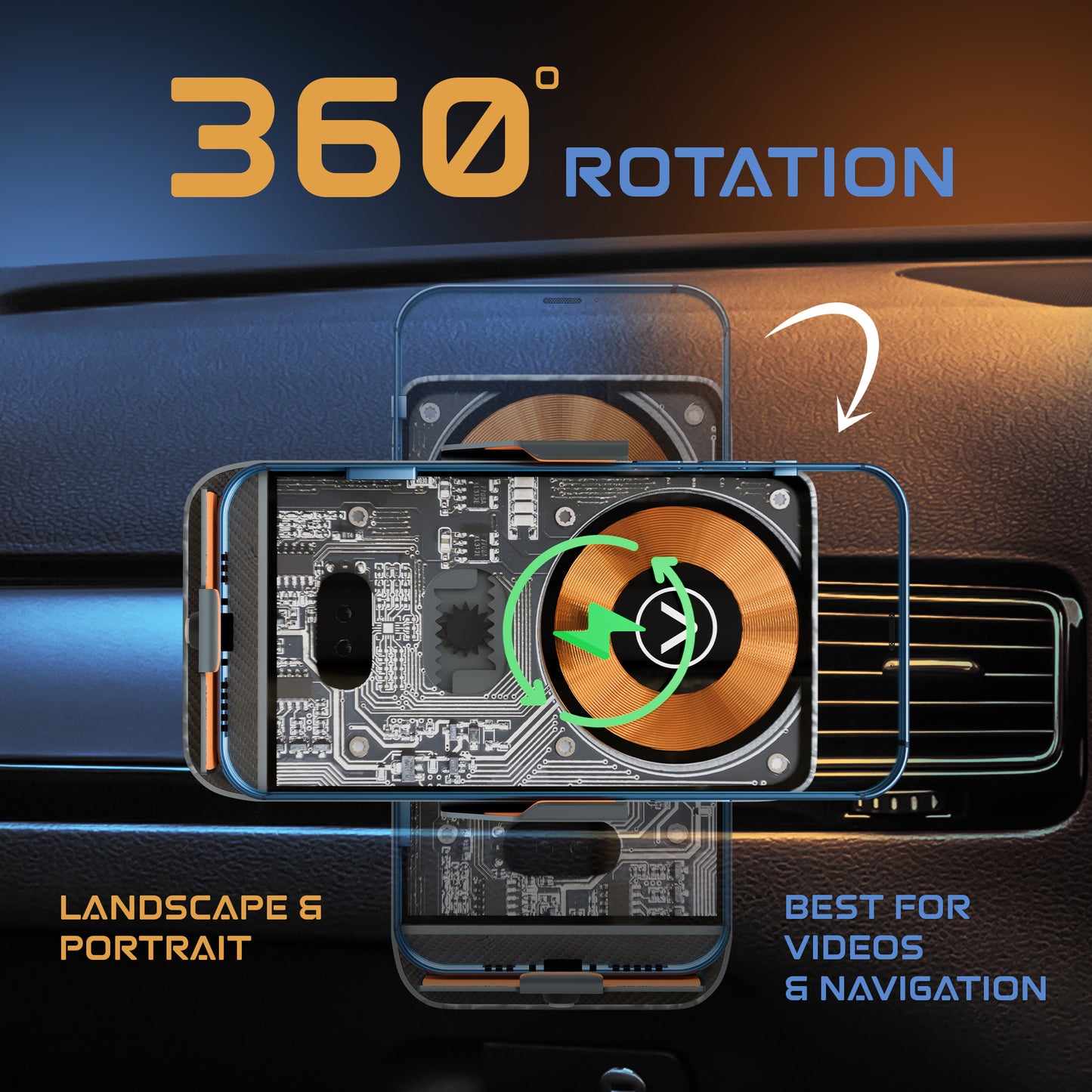 JCBL Accessories 15W Car Mobile Holder for Dashboard, Windshield, Anti-slip (Black) | 360 Rotation, Landscape & Portrait| Best for videos & Navigation