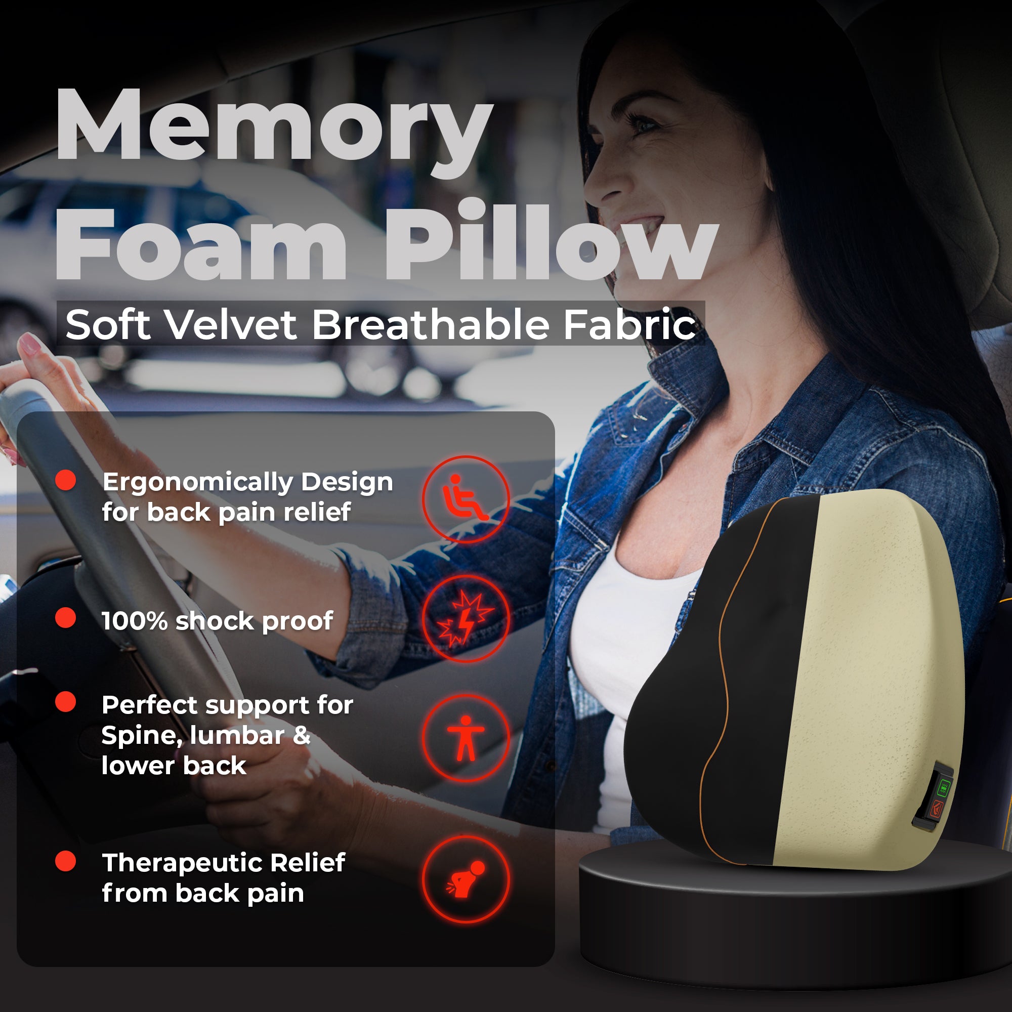 Vibroheat Full Back Lumbar Support Cushion | Heating & Vibration Modes