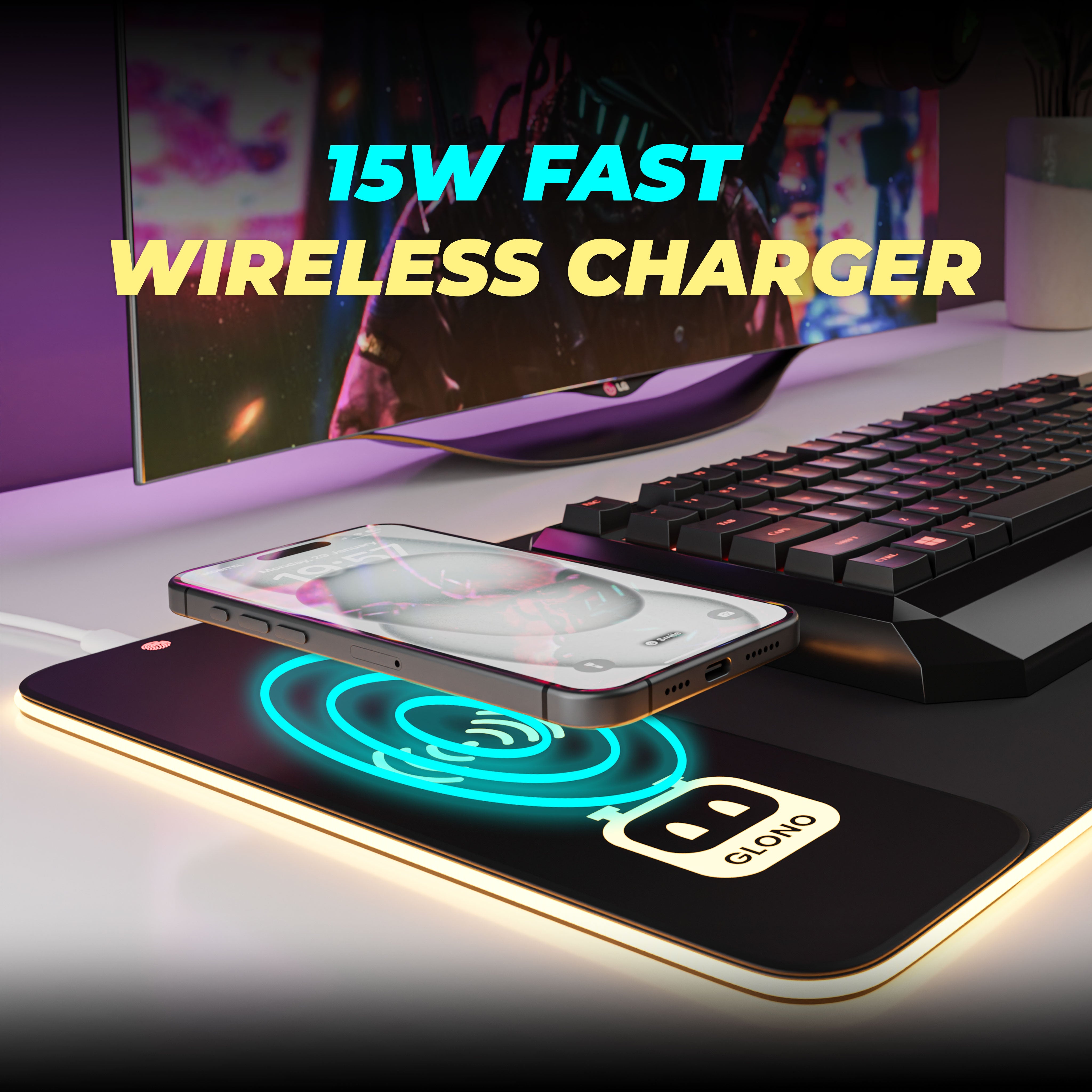 JCBL Accessories Illumicharge 2-in-1  RGB Mouse Pad With 15W Fast Wireless Charger -  The Matt Black Theme