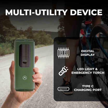 JCBL Accessories 6400mAh 150 PSI Portable Air Compressor for Bikes-Cordless Rechargable Battery With Power Bank , T.I 6.4 |'MULTI-UTILITY DEVICE  & LED LIGHT & |  . EMERGENCY TORCH  | © 3  ~  A a a CC Charging  port |