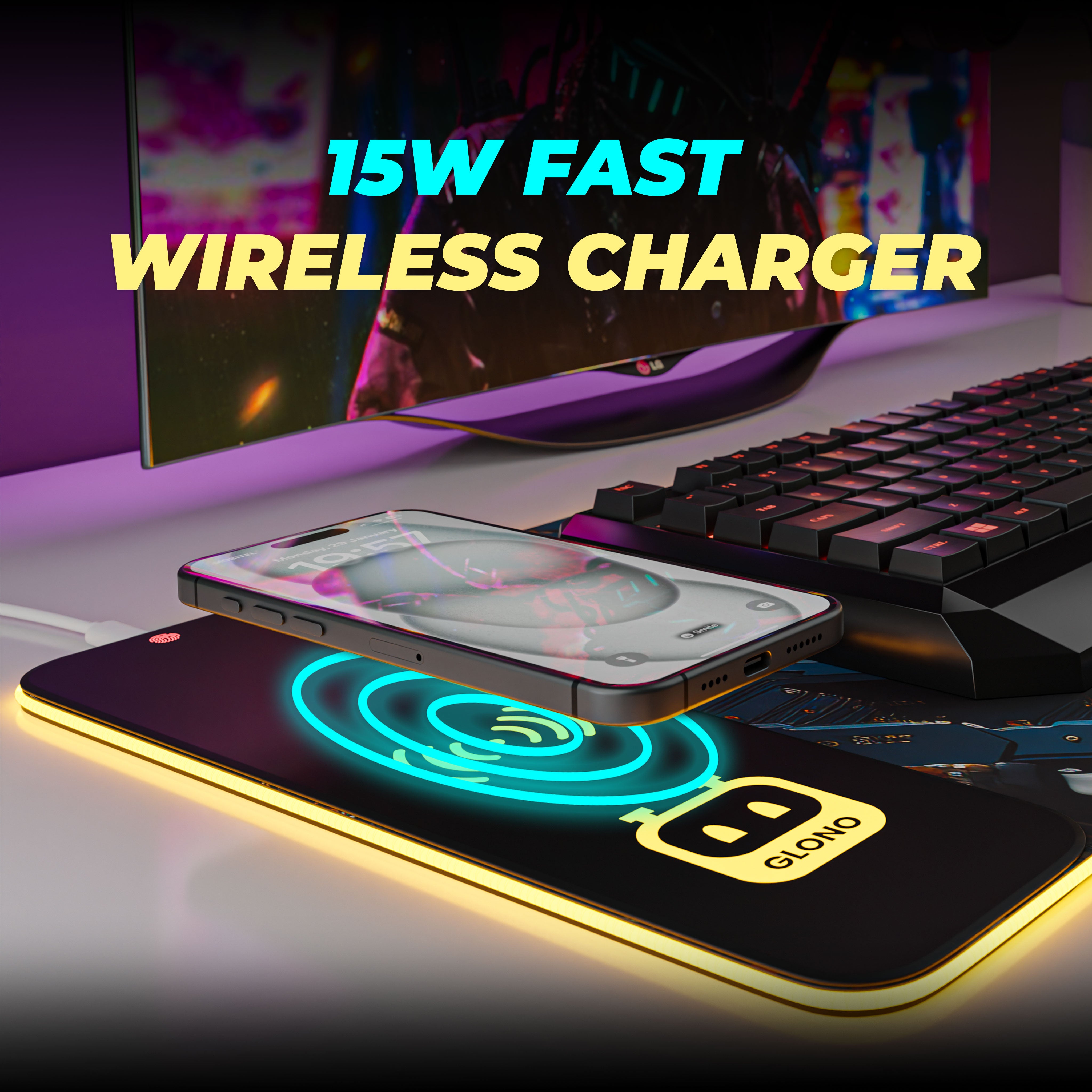 Illumicharge 2-in-1 RGB Mouse Pad with 15W Wireless Charger | Ambient Lighting | The Techie Theme