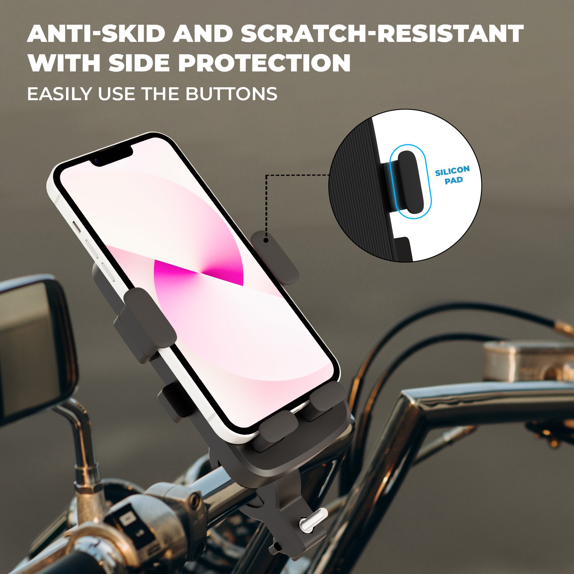 JCBL ACCESSORIES M1 Bike Mobile Holder, High Stablized Design, Shock-Absorbing Silicone Pads, Strong Grip, Metallic Frame for 4.7 to 6.7 inch Mobiles(Black) | ANTI-SKID AND SCRATCH-RESISTANT WITH SIDE PROTECTION EASILY USE THE BUTTONS