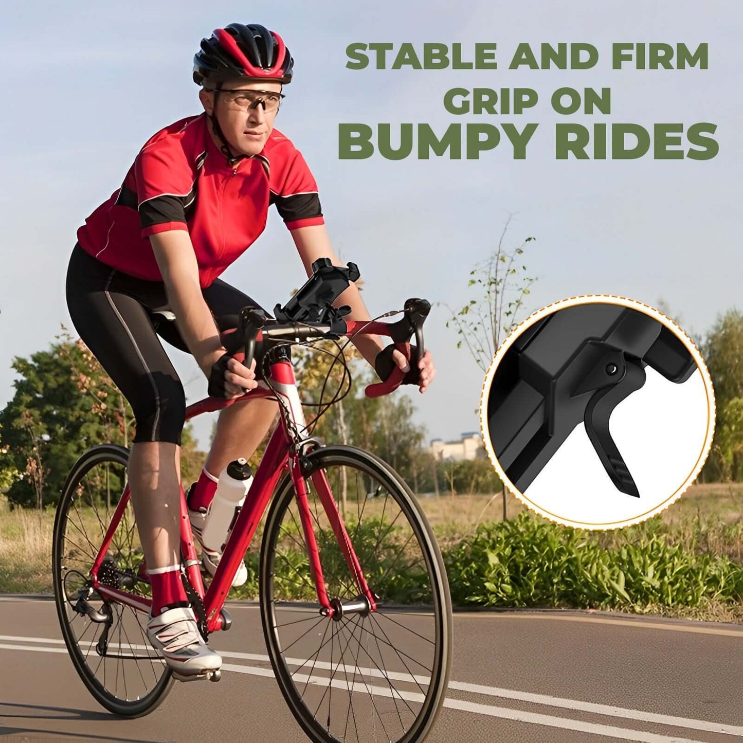 JCBL ACCESSORIES Bike Mobile Holder, High Stablized Design, Shock-Absorbing Silicone Pads, Strong Grip, Metallic Frame for 4.7 to 6.7 inch Mobiles (SL01) | STABLE AND FIRM GRIP ON 5. BUMPY RIDES
