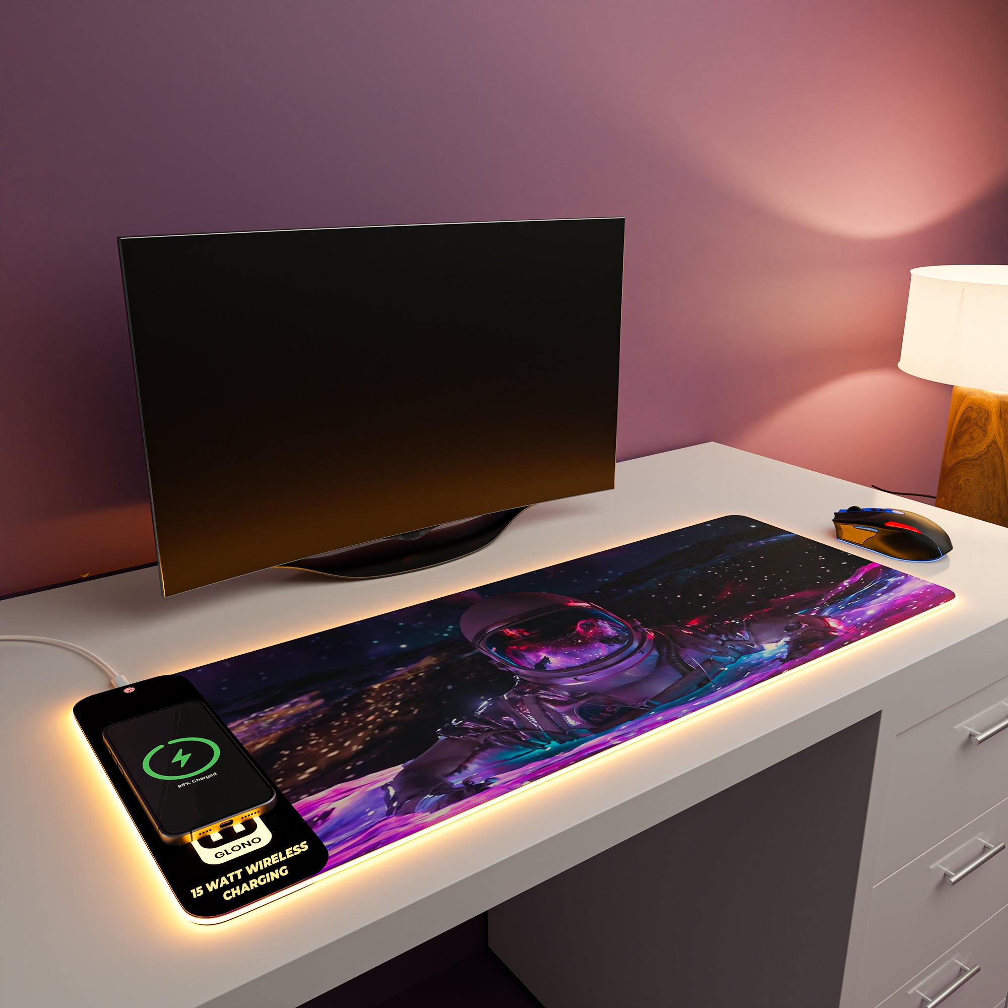 Illumicharge 2-in-1 RGB Mouse Pad with 15W Wireless Charger | Ambient Lighting | The Spacewalk Theme