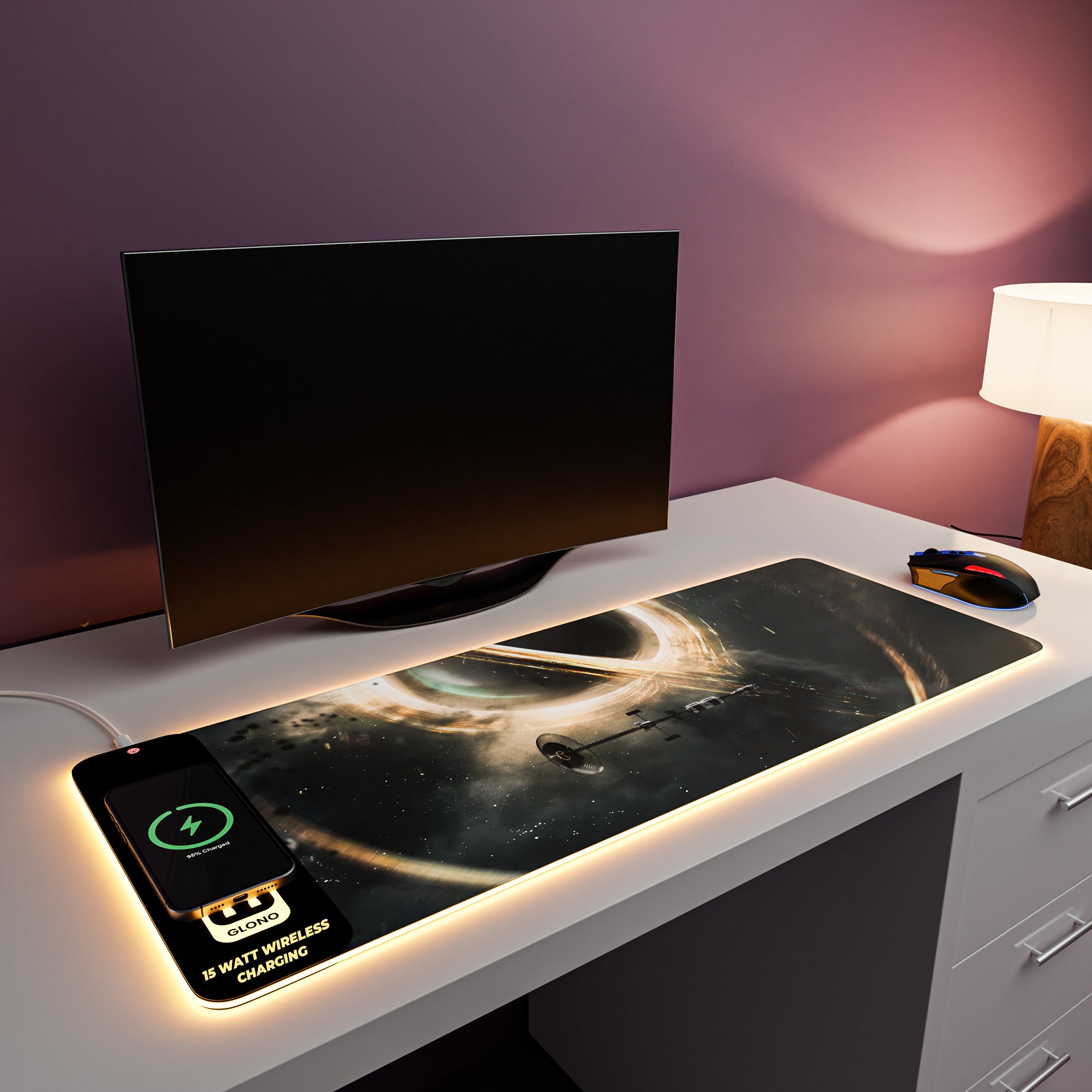 Illumicharge 2-in-1 RGB Mouse Pad with 15W Wireless Charger | Ambient Lighting | The Black Hole Theme