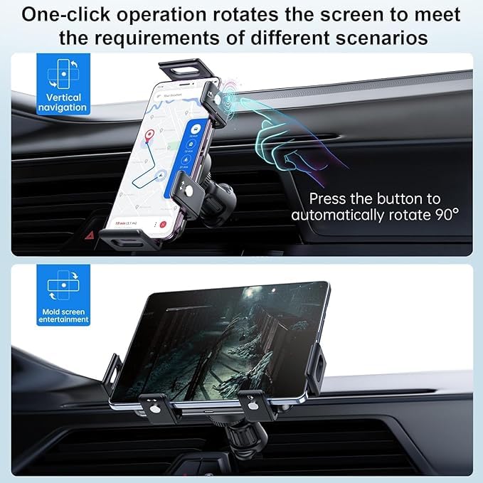 Crystal Watt 2.0 - 15W Fold Phone Wireless Car Charger – Dual Coil Fast Charging Air Vent Mount | Rotating Phone Holder for Samsung Z Fold & More
