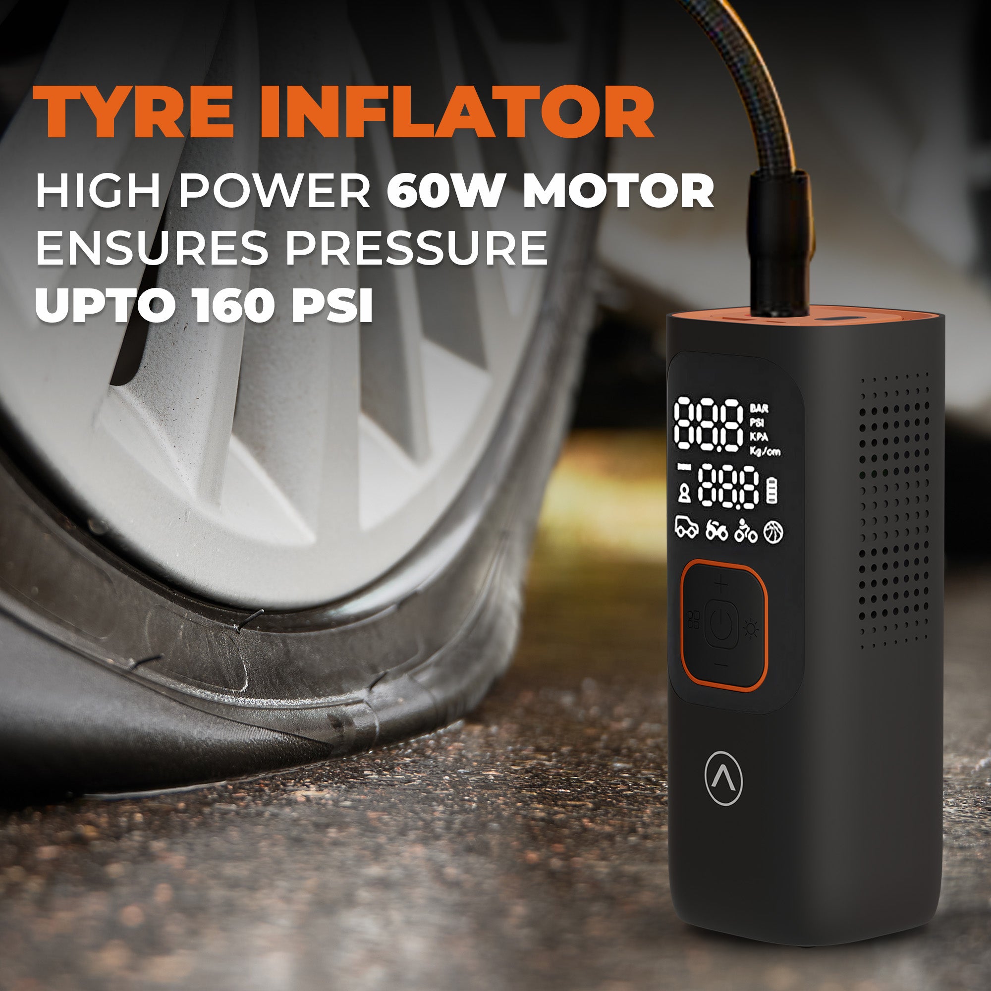 PSI 6.0 Portable & Cordless Tyre Inflator 160psi | 6000 mAh Battery | Emergency Torch