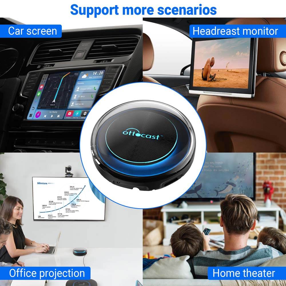 Ottocast PICASOU 2 Plug-n-Play CarPlay/Android Multimedia AI Device Box | Support more scenarios Car screen _Headreast monitor y ( 7 & i20 a dB ~~ a i x . = — | , \ ki — wr So 20 / . \ Po = \ r - gy: | $s IN fd re ZS \d . oh r Office projection WB Home theater wv EE WIRSIRN