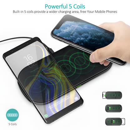 Choetech 5-Coil 15W Dual Fast Wireless Charger for Wireless charging Supported Mobiles, T535-S by jcbl accessories || Powerful 5 Coils | ~ Built-in 5 coils provide a wider charging area, free Your Mobile Phones |