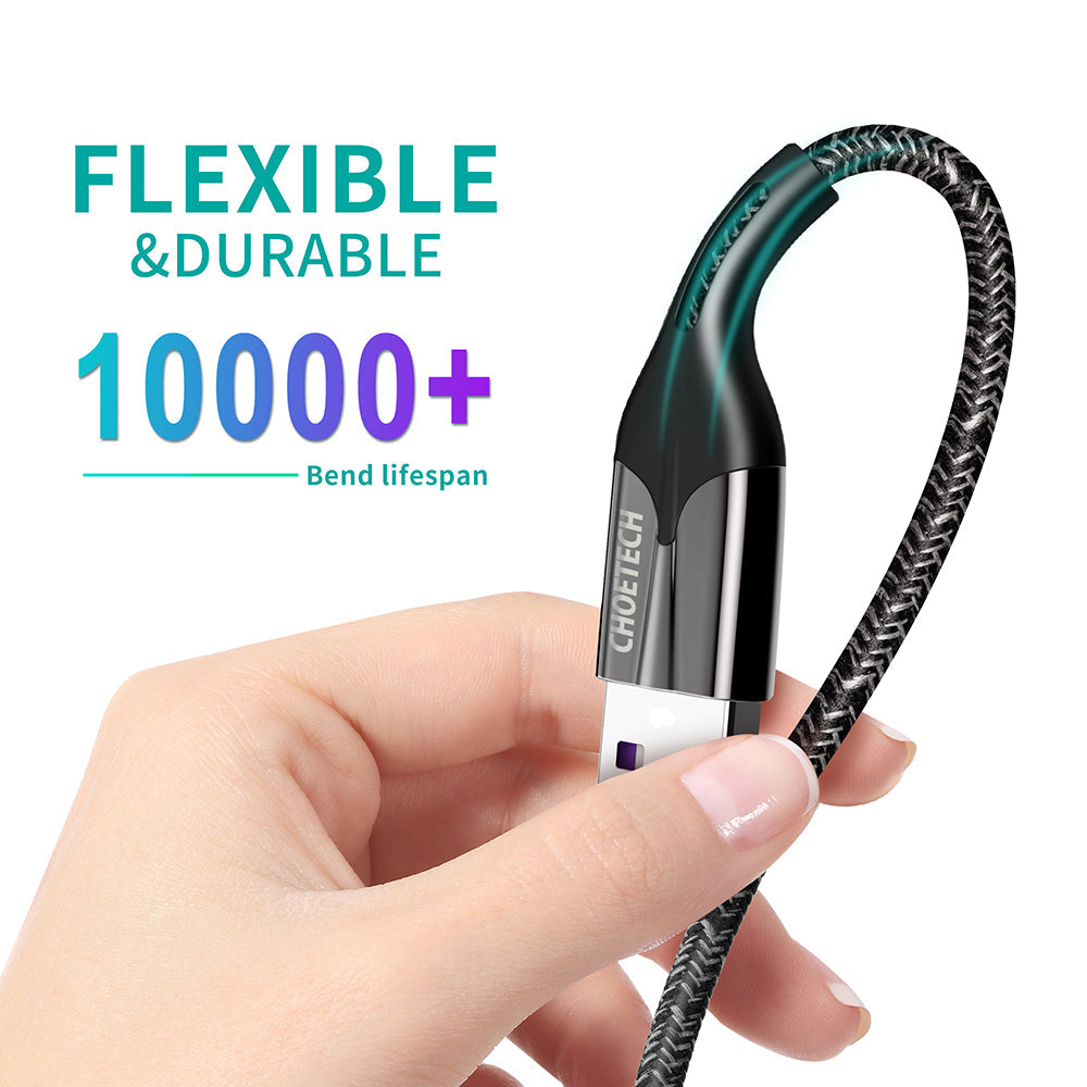 Choetech USB-A To Type-C 1.2m Fast Charging 5A Cable, AC0013. Flexible & Durable, 10000+ bend lifespan