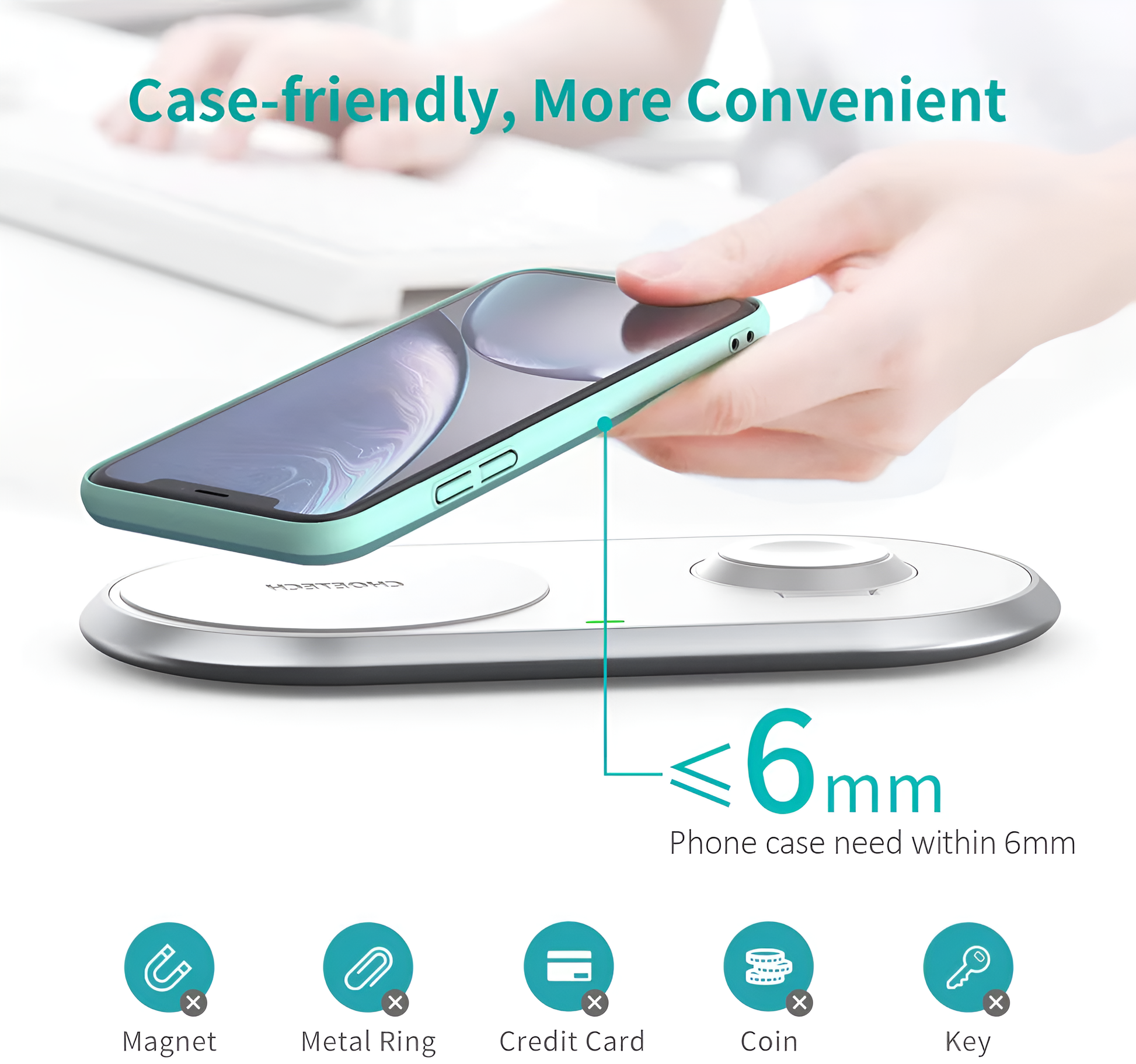 Choetech 2-in-1 15W Dual Wireless Charger For Iphone and Apple Watch (MFI Certified), T317 by jcbl accessories. Case-friendly, More Convenient ,6mm, phone case need within 6mm, No magnet, No metal Ring| No credit card| No coin| No key| 