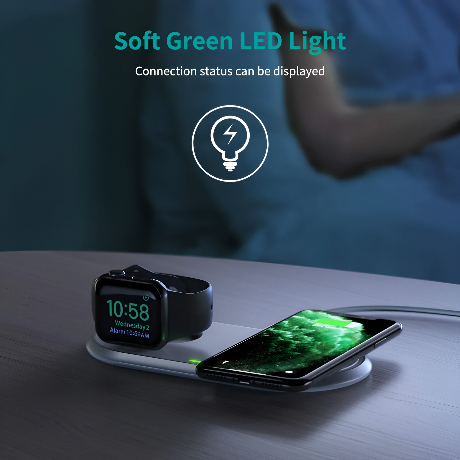 Choetech 2-in-1 15W Dual Wireless Charger For Iphone and Apple Watch (MFI Certified), T317 by jcbl accessories.Soft Green LED Light | Connection status can be displayed |